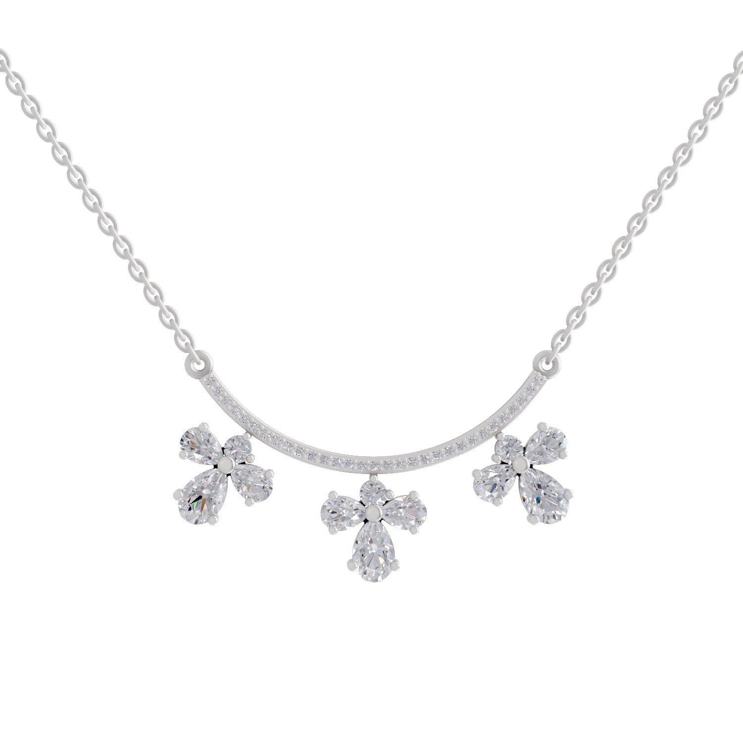 1.91 Ct Pear & Round Shape Floral Drop Diamond Necklace | 14K White Gold