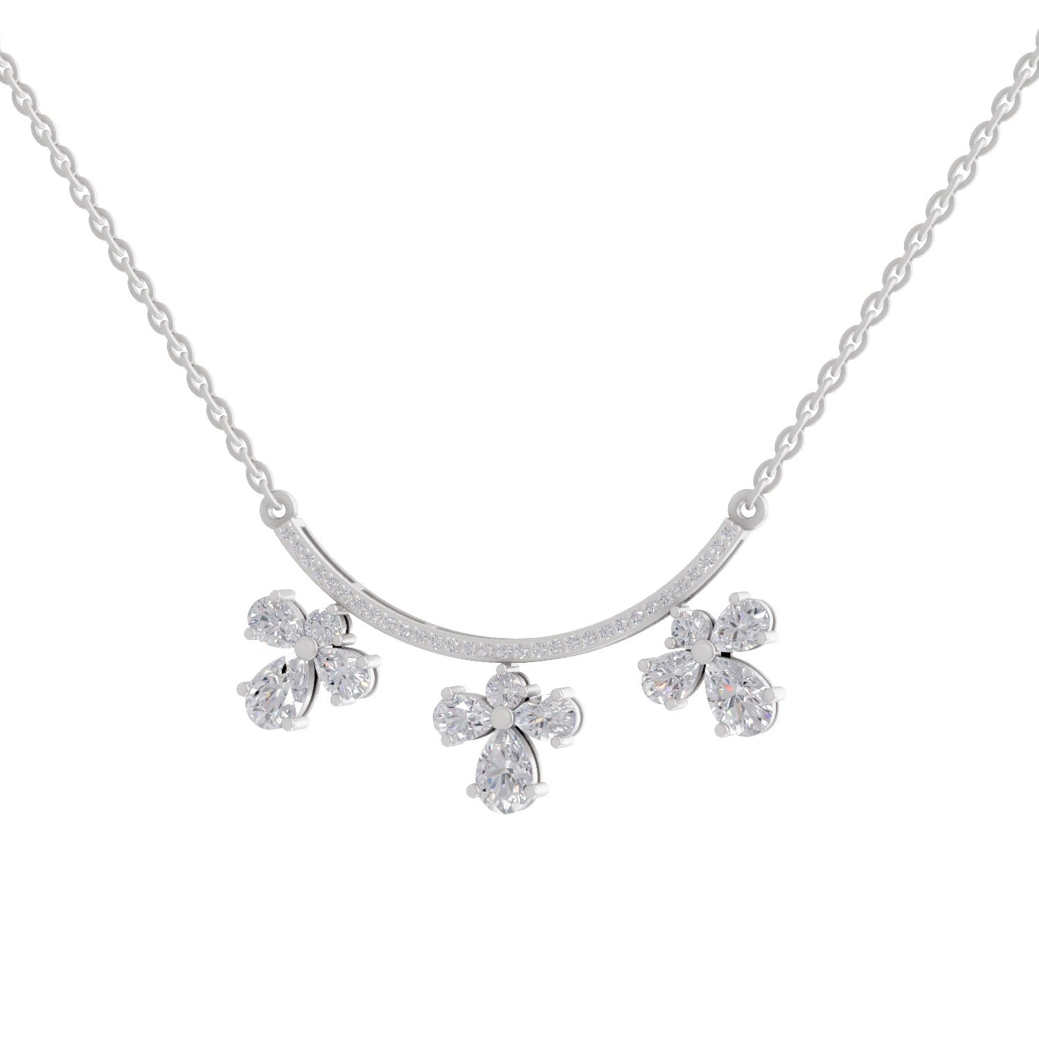 1.91 Ct Pear & Round Shape Floral Drop Diamond Necklace | 14K White Gold