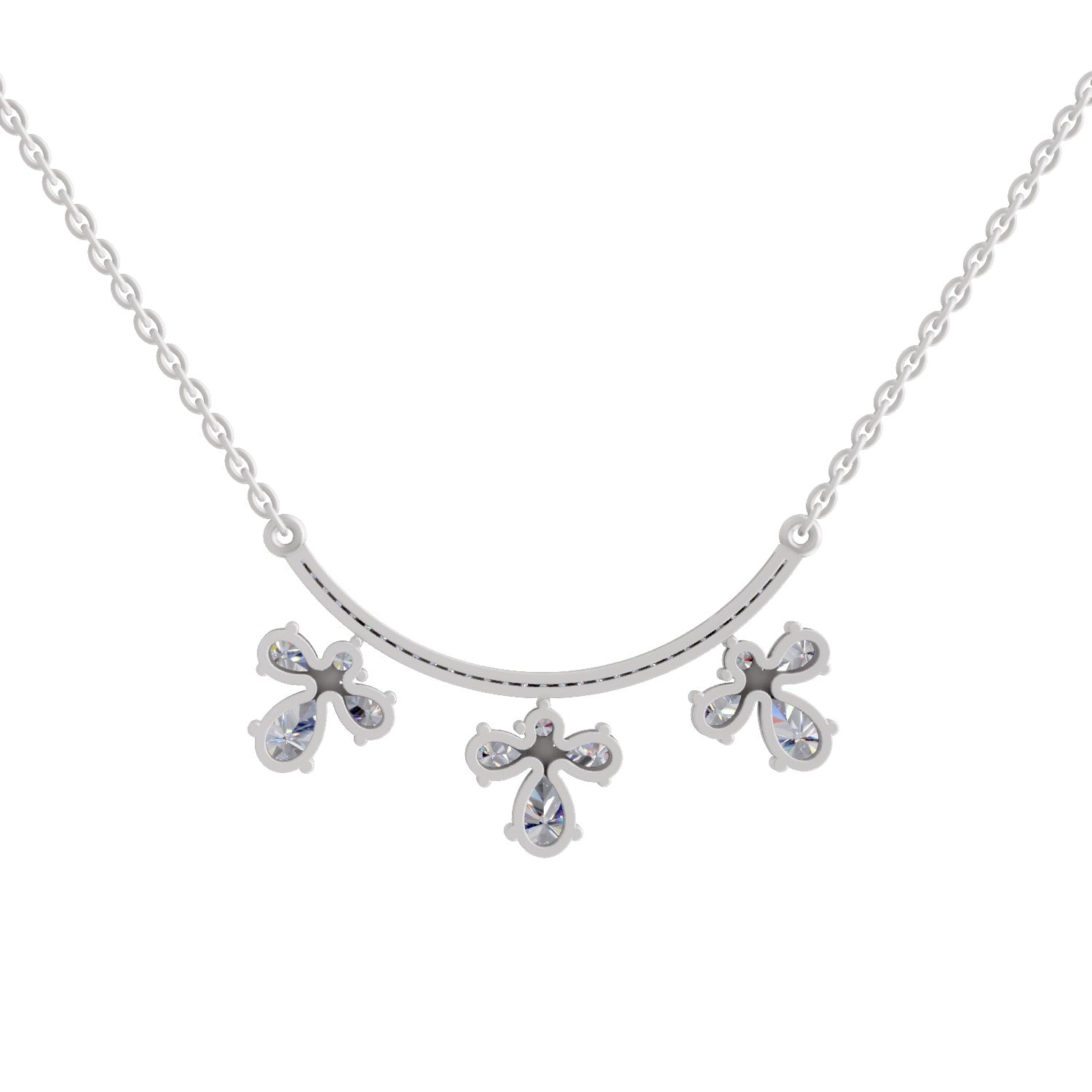 1.91 Ct Pear & Round Shape Floral Drop Diamond Necklace | 14K White Gold
