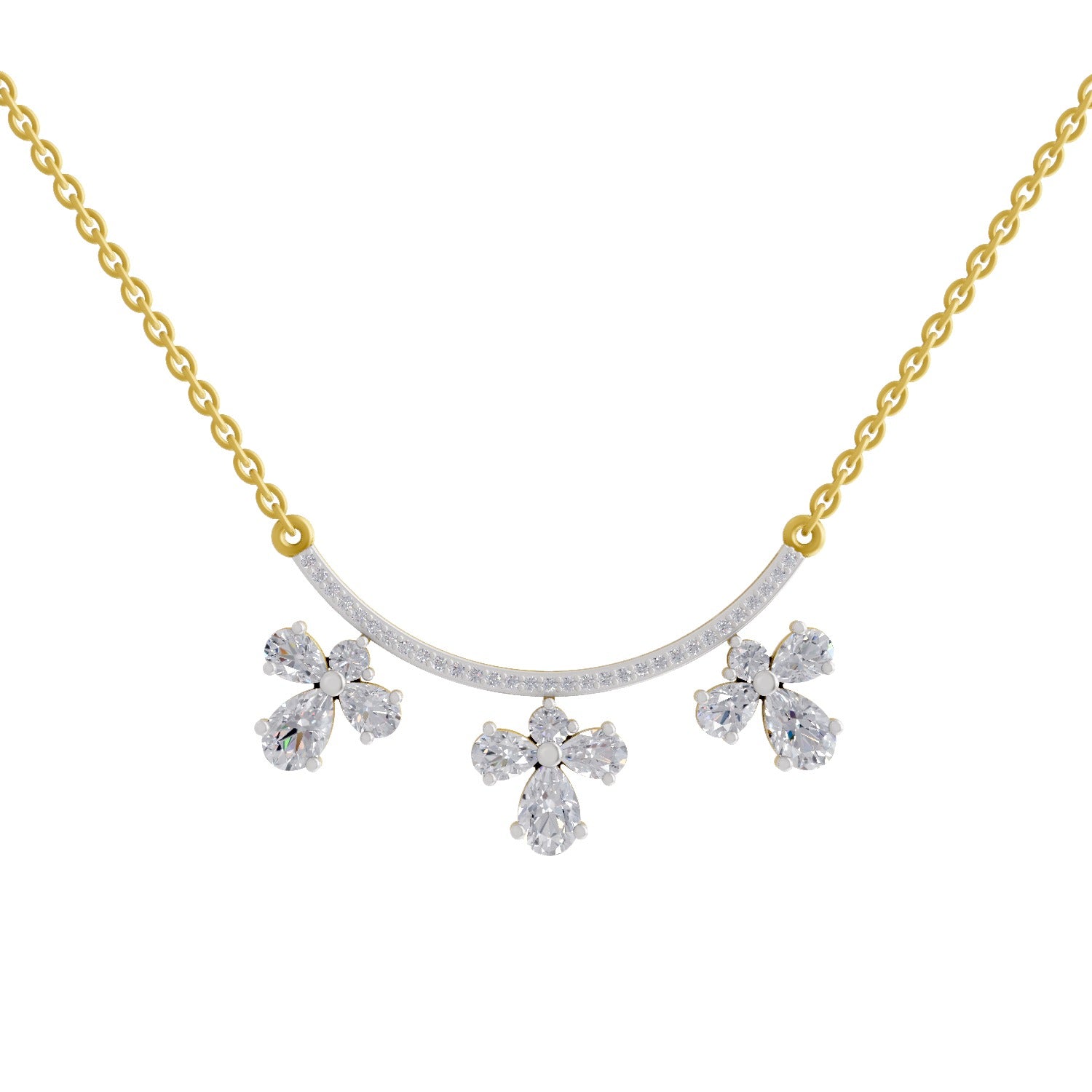 1.91 Ct Pear & Round Shape Floral Drop Diamond Necklace | 14K Yellow Gold
