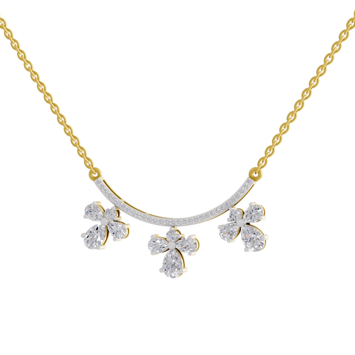 1.91 Ct Pear & Round Shape Floral Drop Diamond Necklace | 14K Yellow Gold