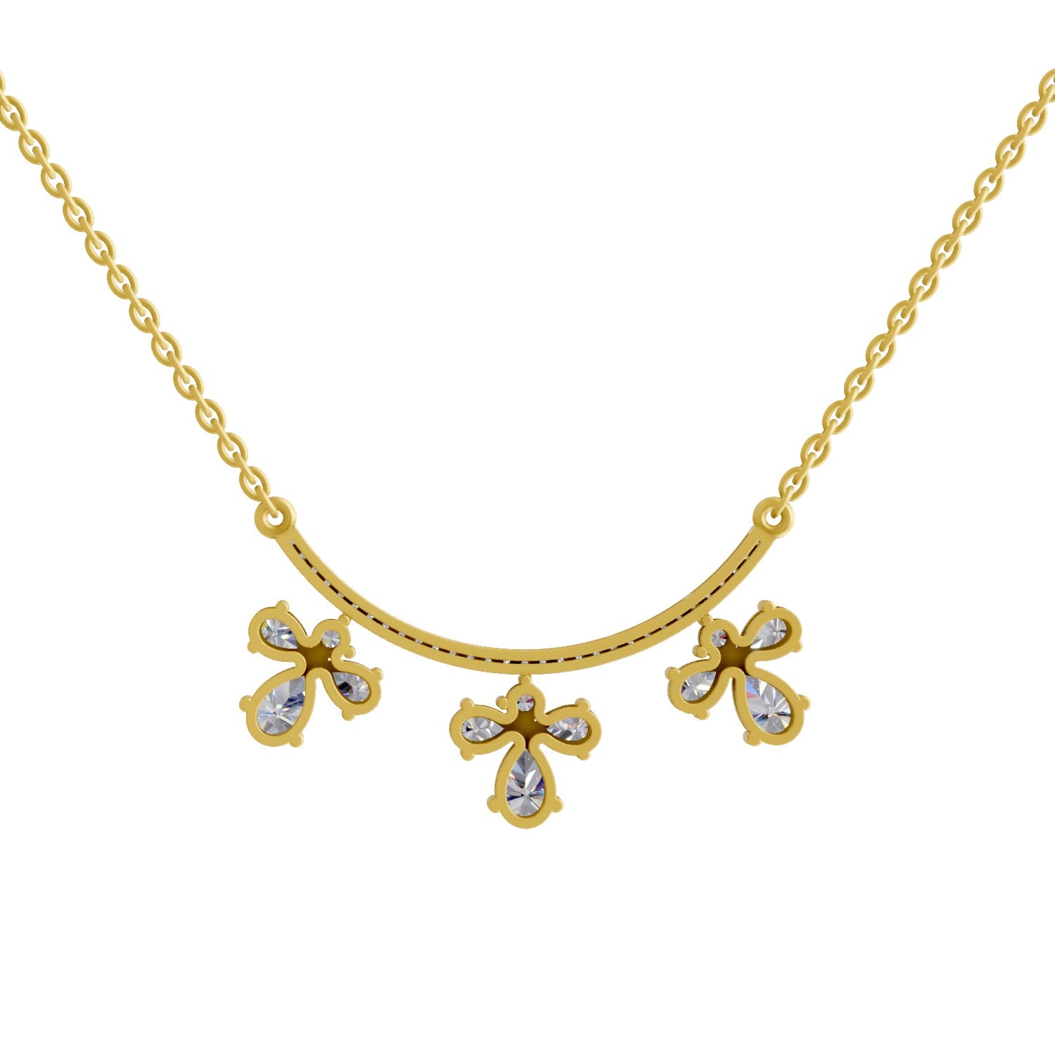 1.91 Ct Pear & Round Shape Floral Drop Diamond Necklace | 14K Yellow Gold