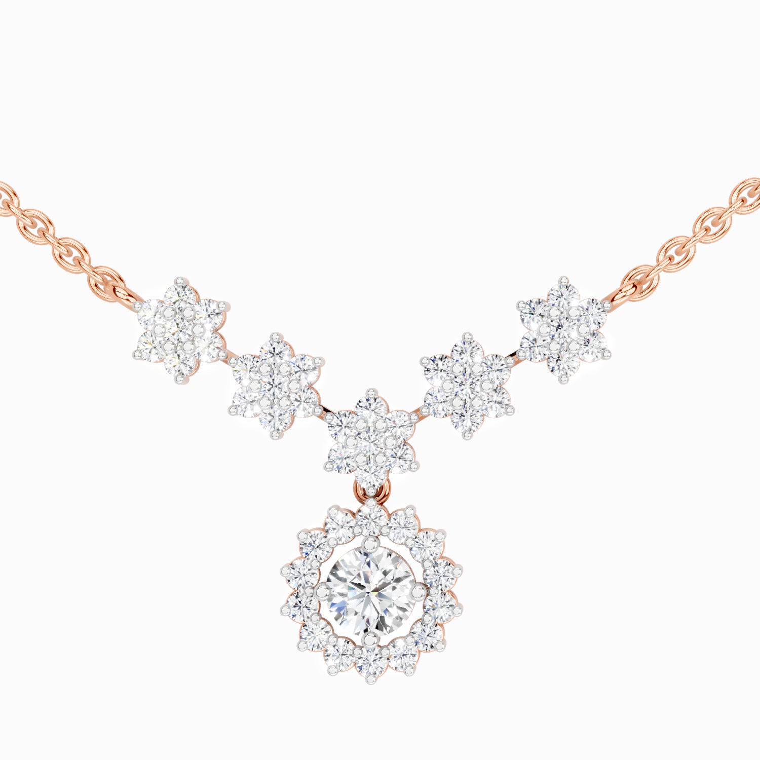 1.16 Carat Round Floral Necklace | 14K Yellow Gold