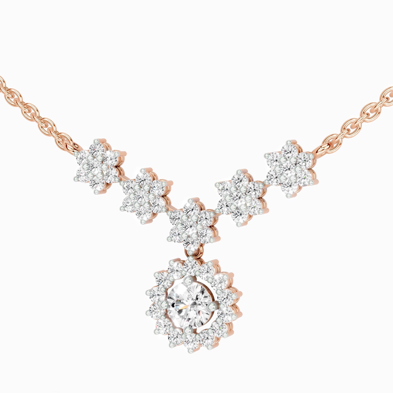 1.16 Carat Round Floral Necklace | 14K Yellow Gold