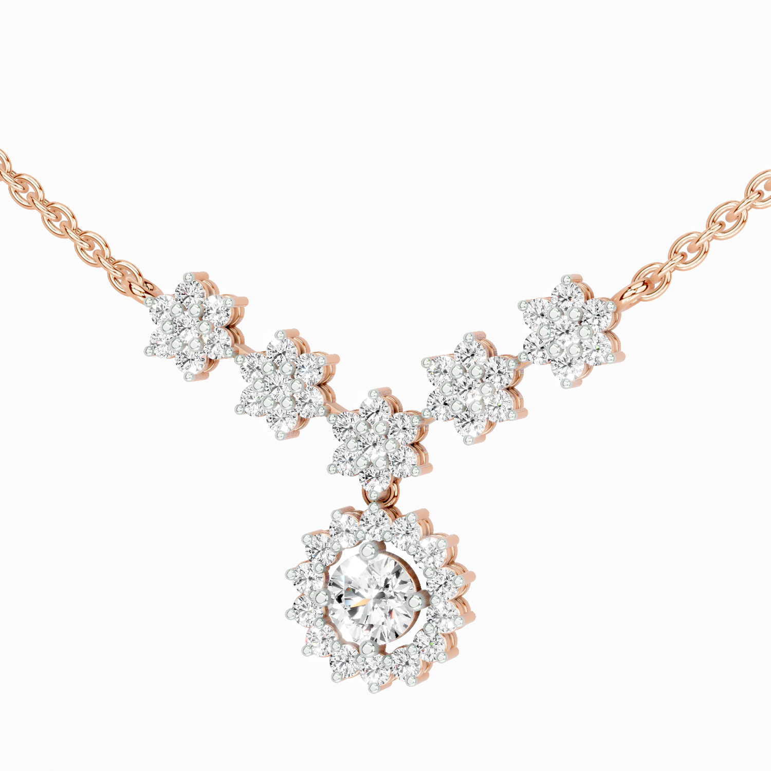 1.16 Carat Round Floral Necklace | 14K Rose Gold