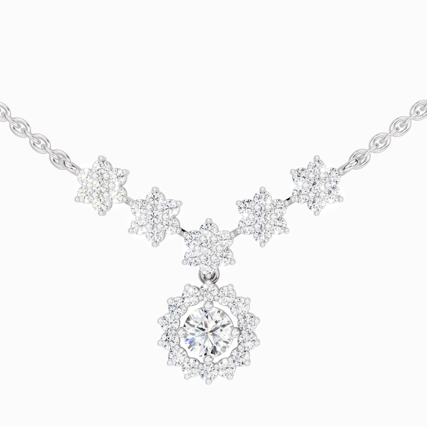 1.16 Carat Round Floral Necklace | 14K White Gold
