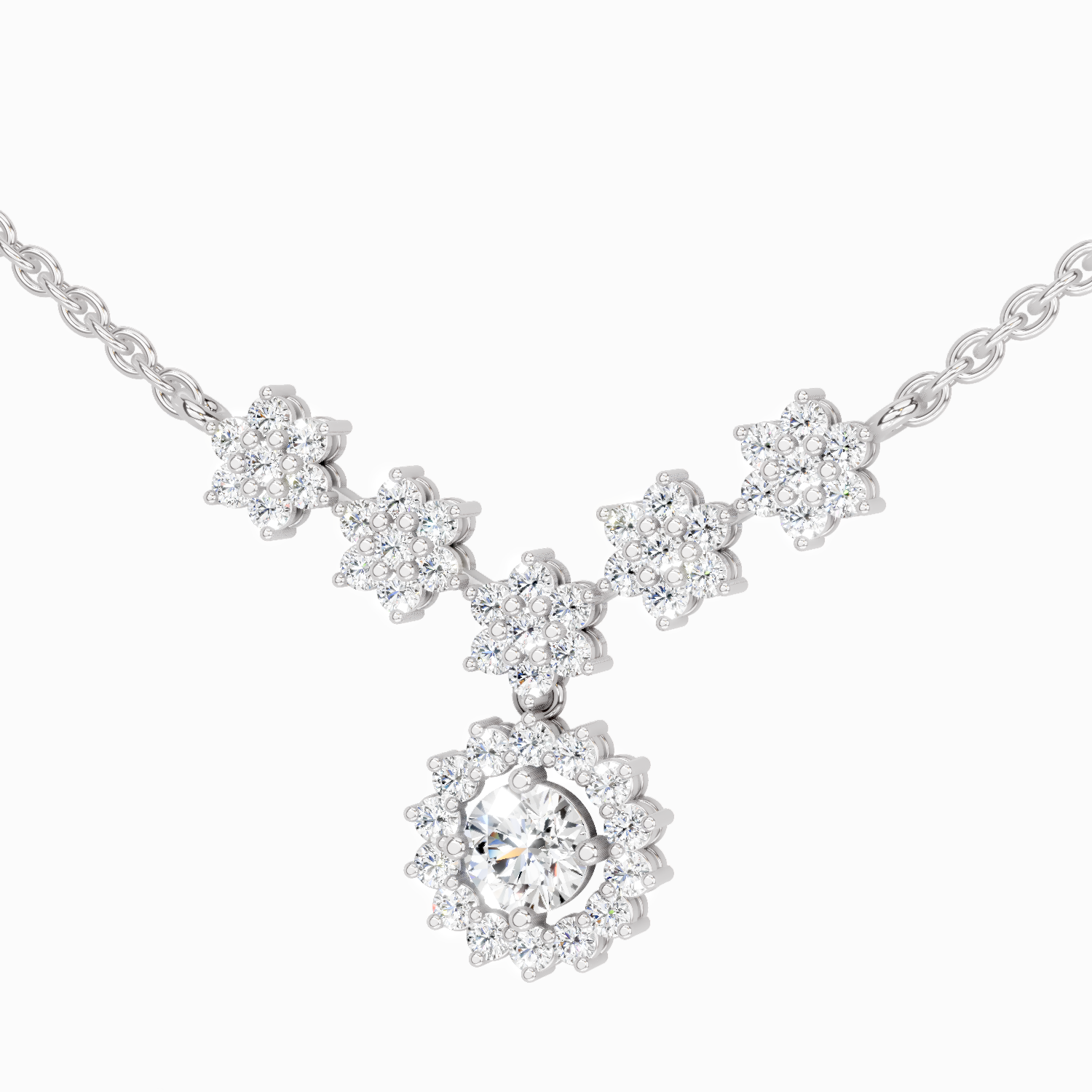 1.16 Carat Round Floral Necklace | 14K White Gold