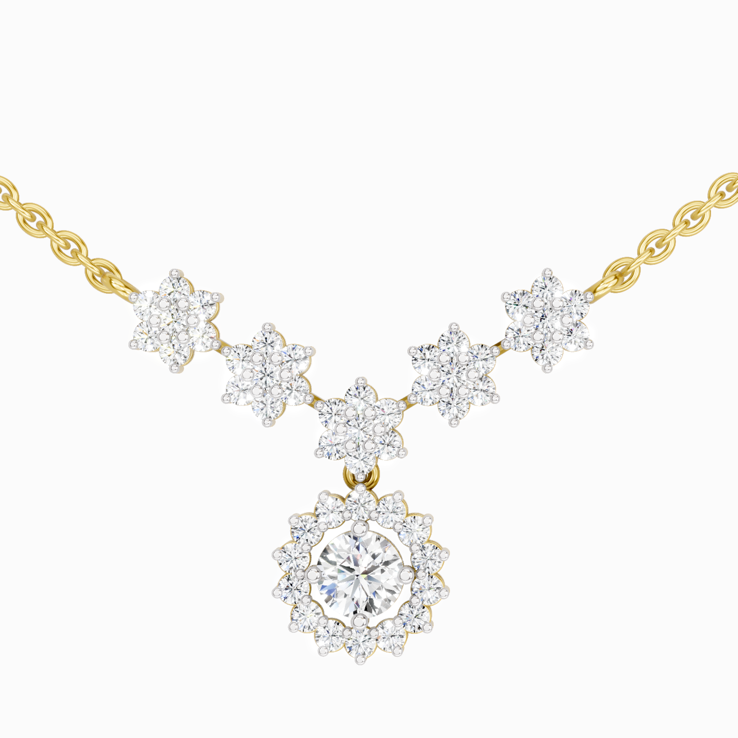 1.16 Carat Round Floral Necklace | 14K Yellow Gold