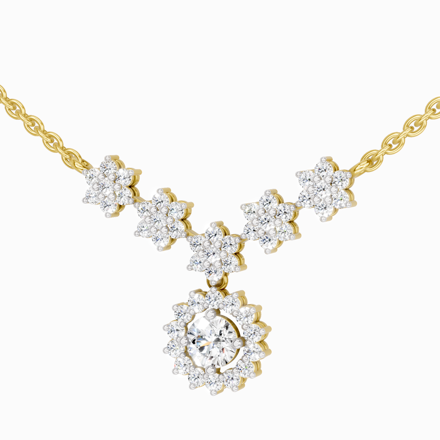 1.16 Carat Round Floral Necklace | 14K Yellow Gold