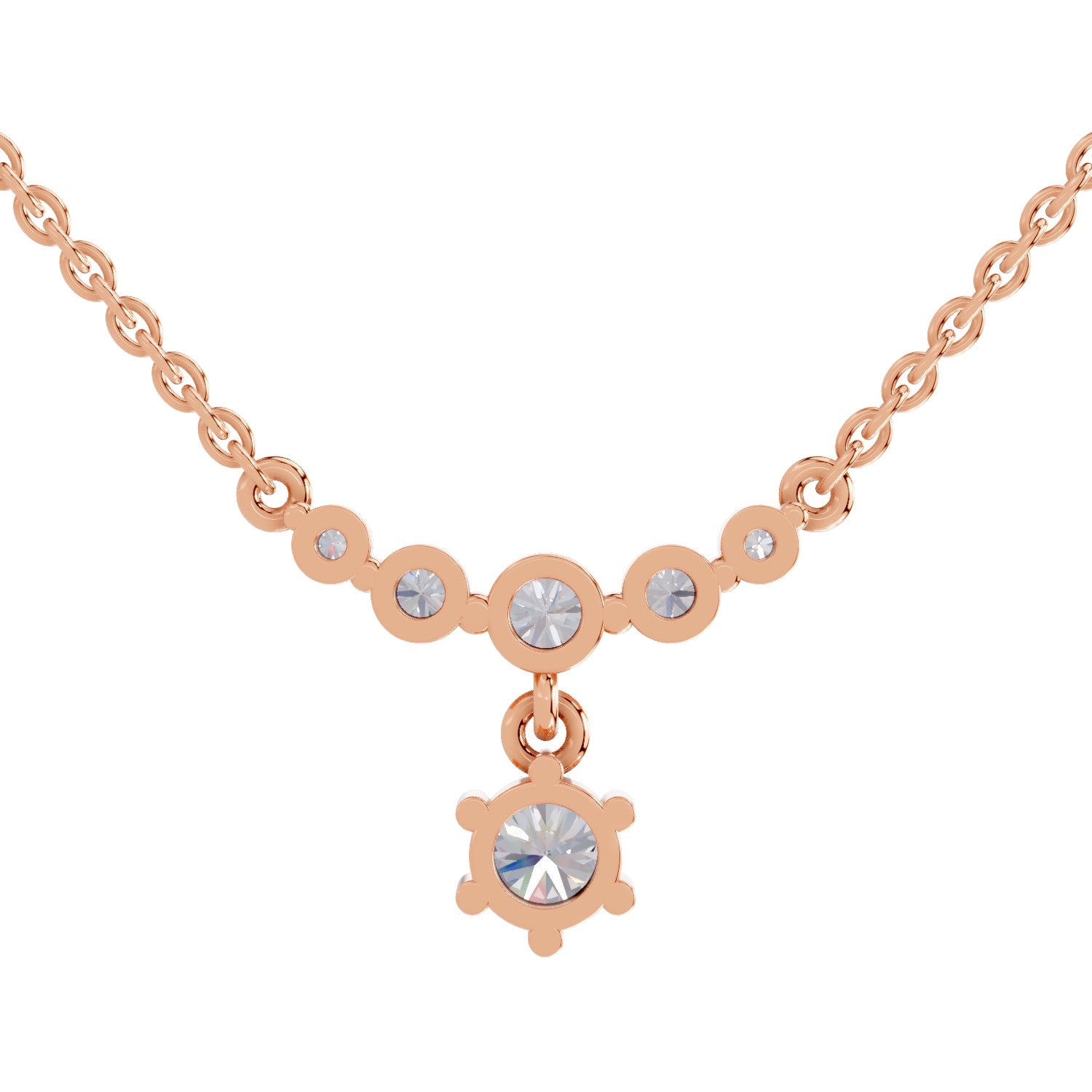 1.13 Ct Round Shape Graduated Diamond Drop Necklace | 14K Rose Gold