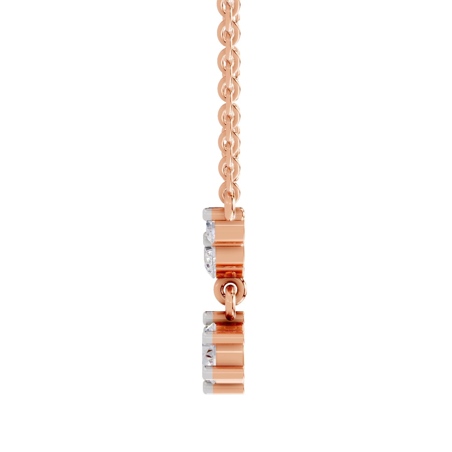 1.13 Ct Round Shape Graduated Diamond Drop Necklace | 14K Rose Gold