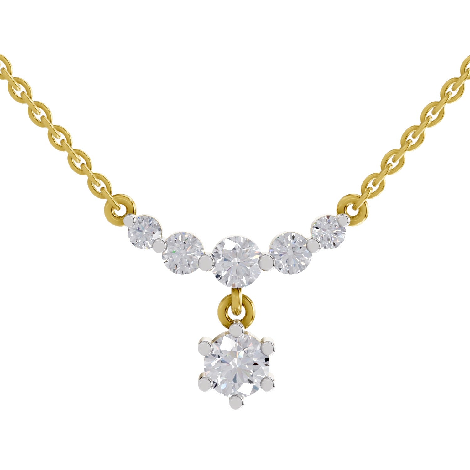 1.13 Ct Round Shape Graduated Diamond Drop Necklace | 14K Yellow Gold