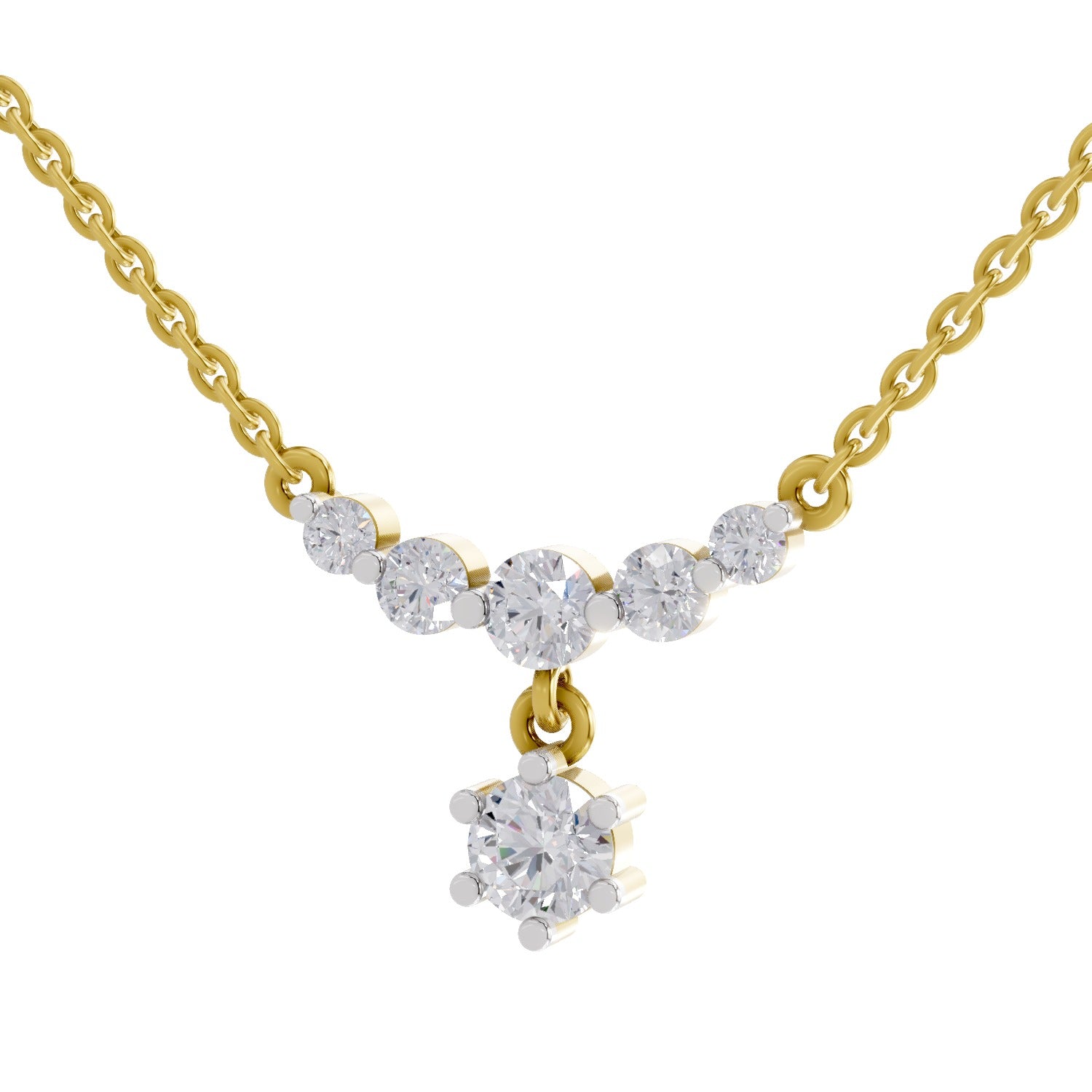 1.13 Ct Round Shape Graduated Diamond Drop Necklace | 14K Yellow Gold