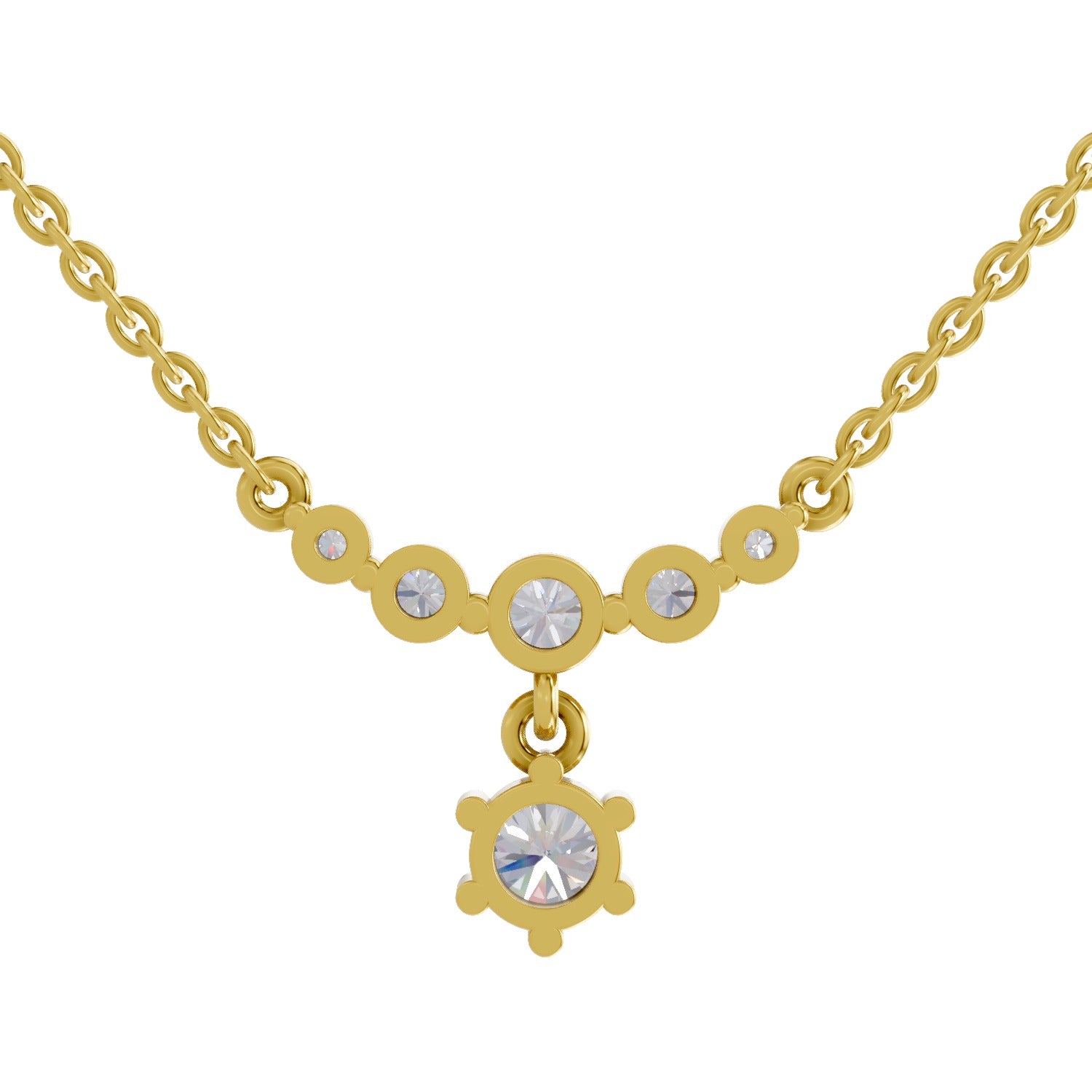 1.13 Ct Round Shape Graduated Diamond Drop Necklace | 14K Yellow Gold