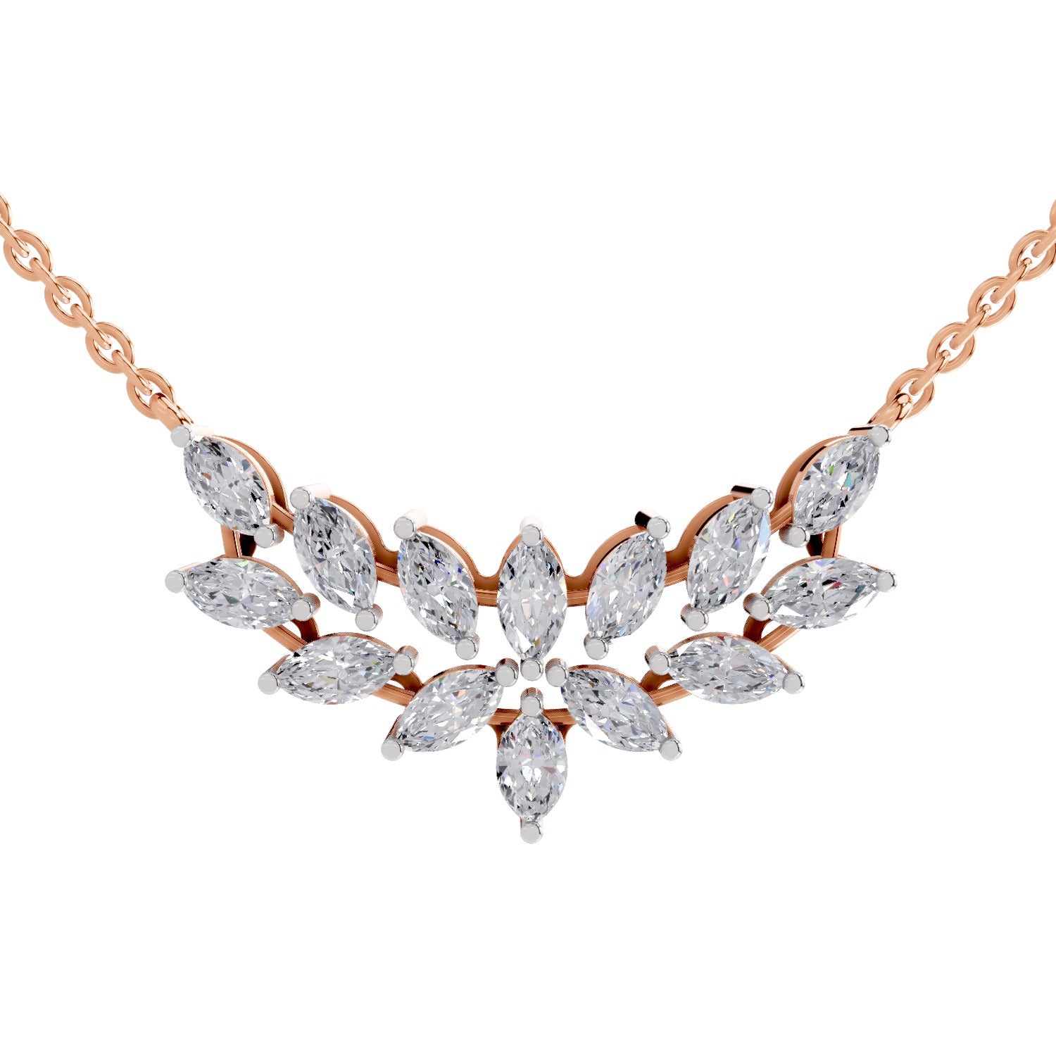 1.82 Ct Marquise Shape Cluster Diamond Necklace | 14K Rose Gold