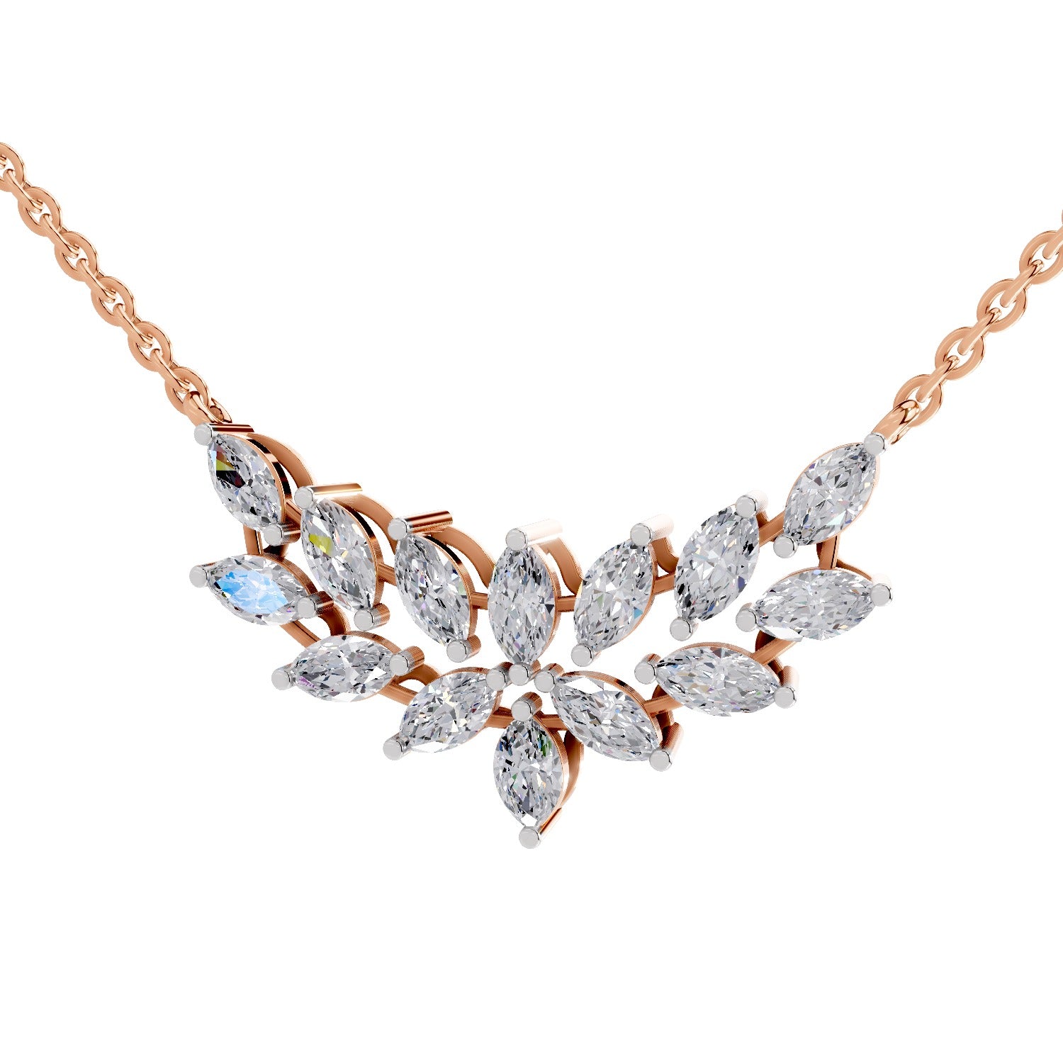 1.82 Ct Marquise Shape Cluster Diamond Necklace | 14K Rose Gold