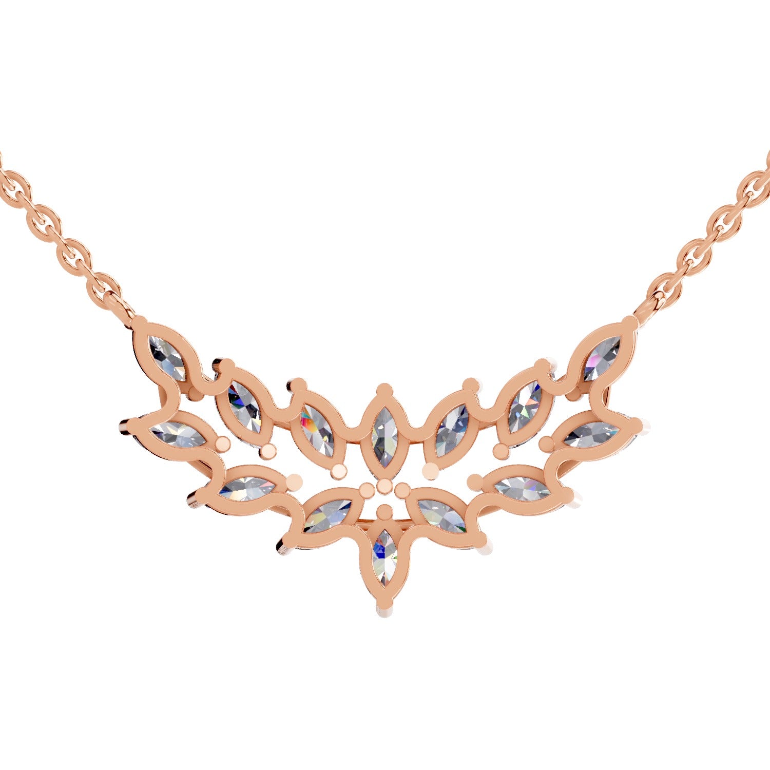 1.82 Ct Marquise Shape Cluster Diamond Necklace | 14K Rose Gold