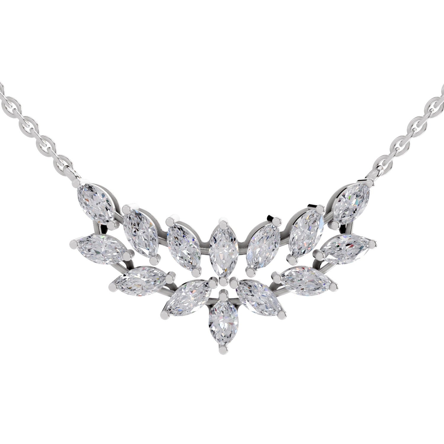 1.82 Ct Marquise Shape Cluster Diamond Necklace | 14K White Gold