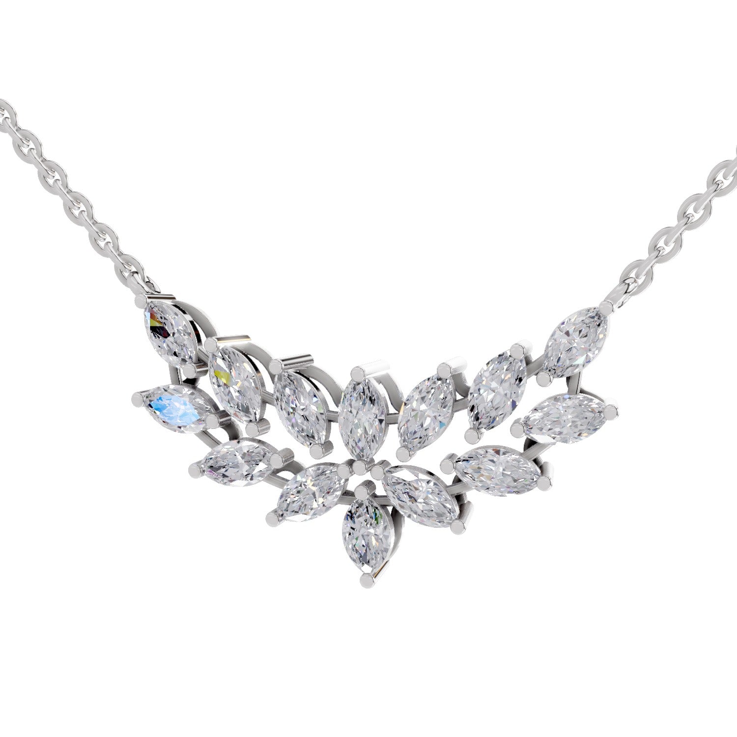 1.82 Ct Marquise Shape Cluster Diamond Necklace | 14K White Gold
