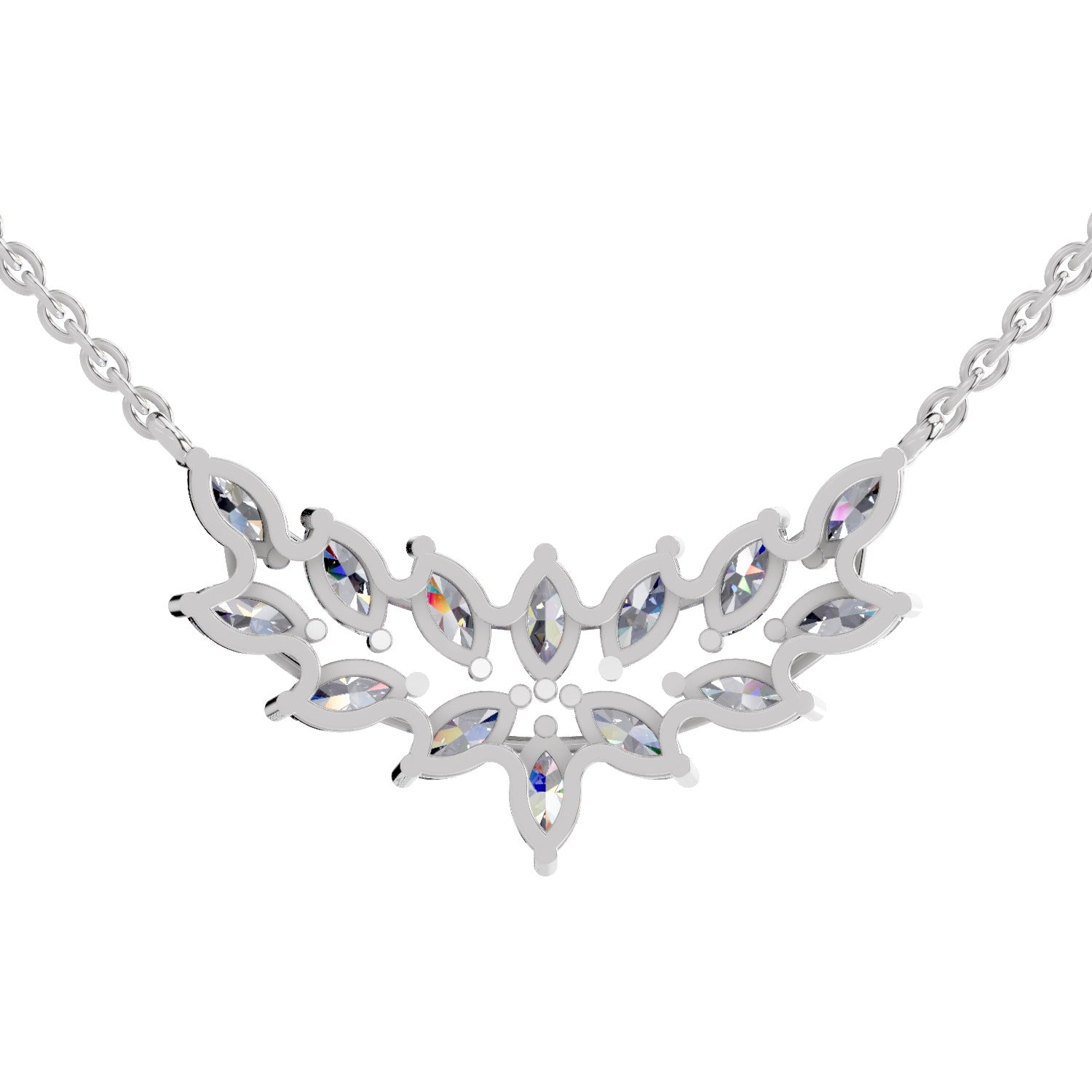 1.82 Ct Marquise Shape Cluster Diamond Necklace | 14K White Gold