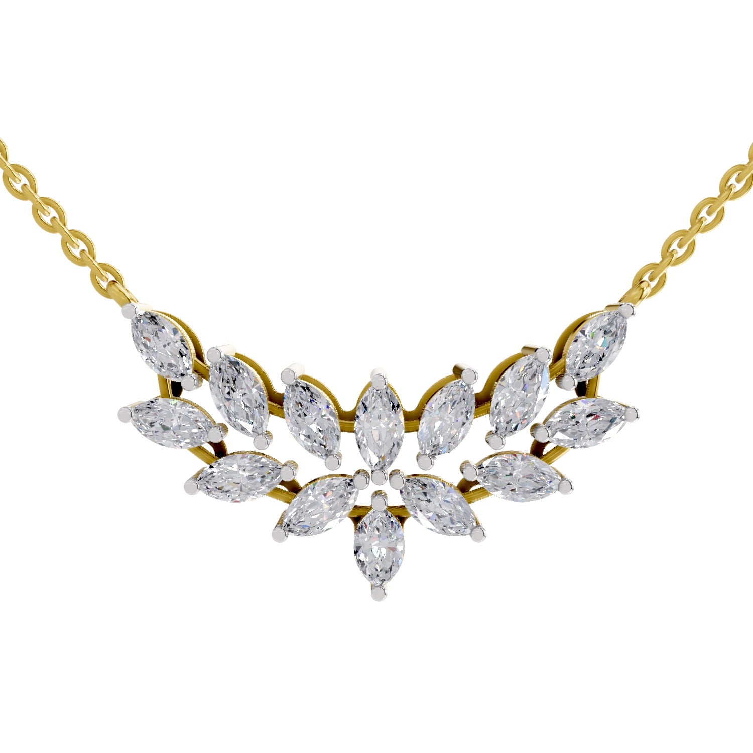1.82 Ct Marquise Shape Cluster Diamond Necklace | 14K Yellow Gold