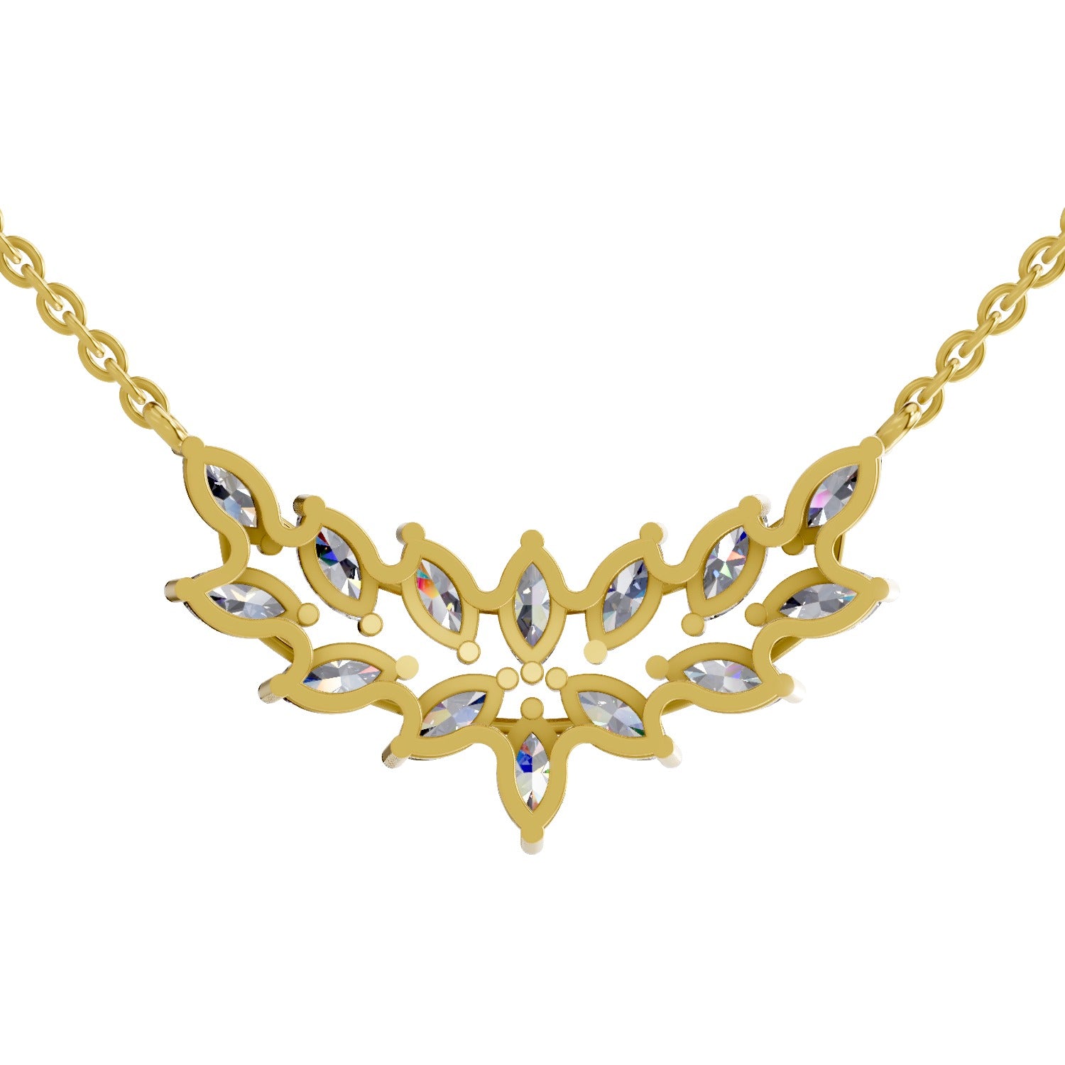 1.82 Ct Marquise Shape Cluster Diamond Necklace | 14K Yellow Gold