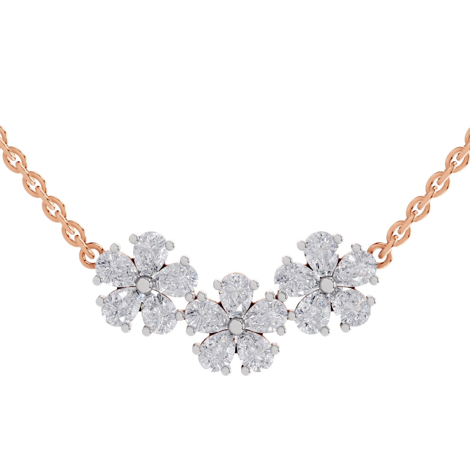 1.20 Ct Pear Shape Flower Diamond Necklace in 14K