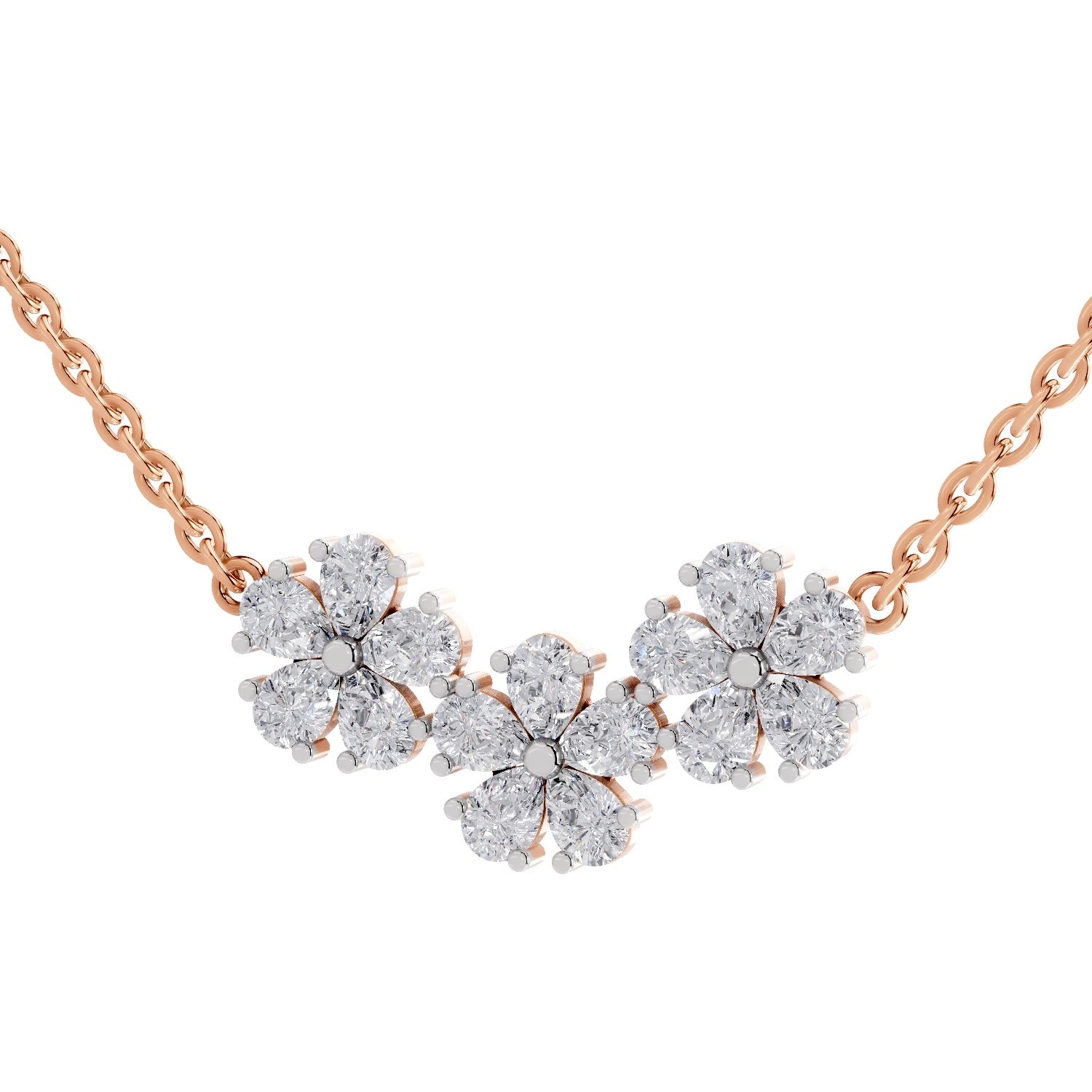 1.20 Ct Pear Shape Flower Diamond Necklace | 14K Rose Gold