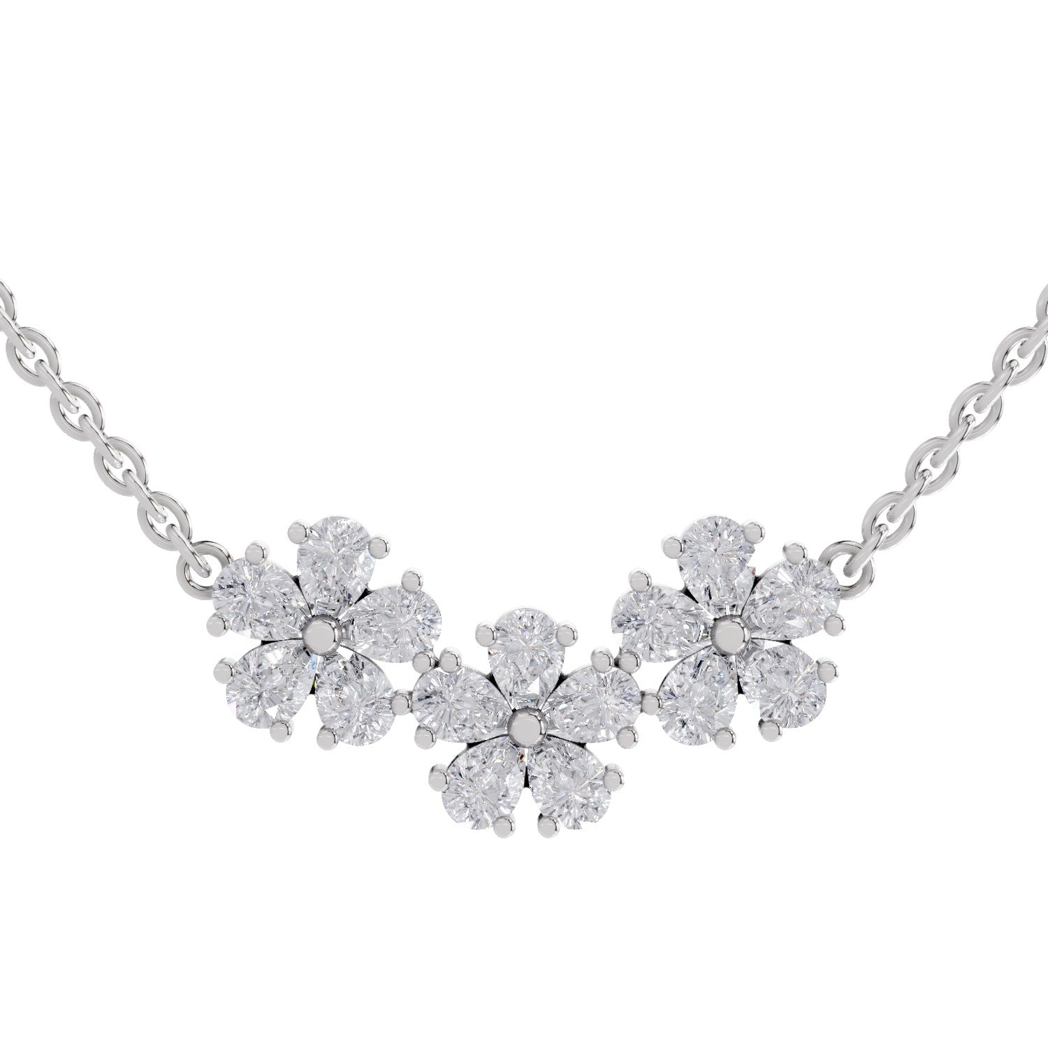 1.20 Ct Pear Shape Flower Diamond Necklace | 14K White Gold