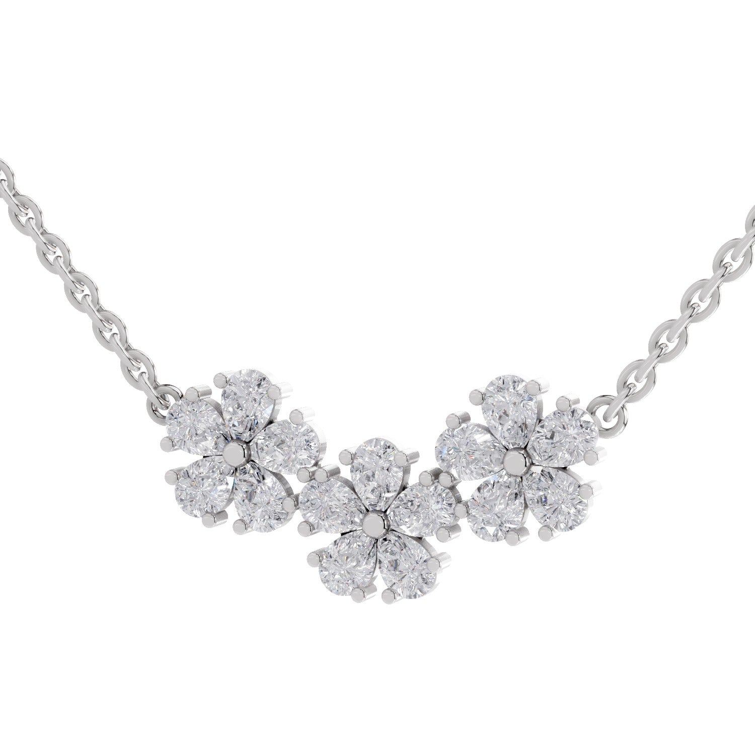 1.20 Ct Pear Shape Flower Diamond Necklace | 14K White Gold