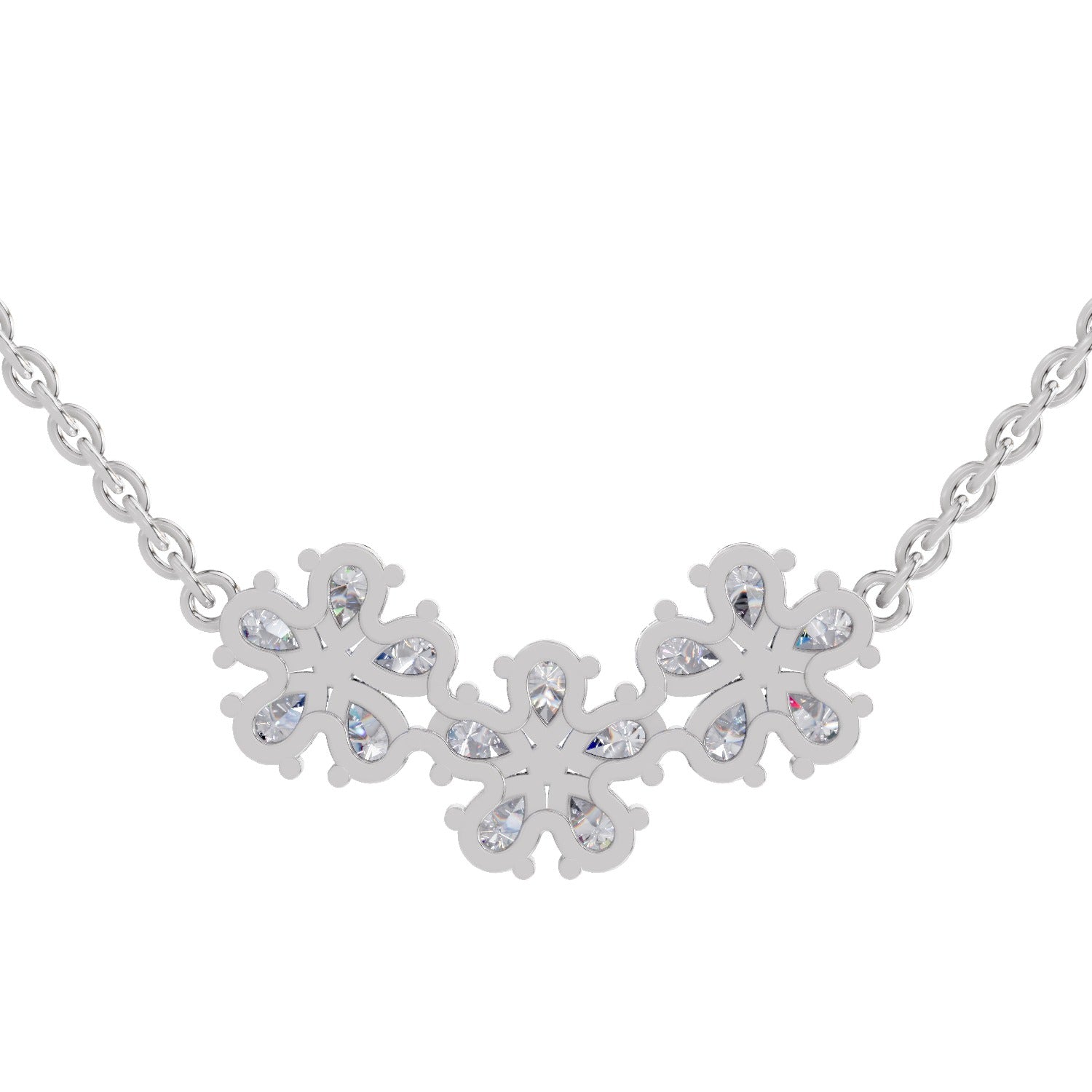 1.20 Ct Pear Shape Flower Diamond Necklace | 14K White Gold