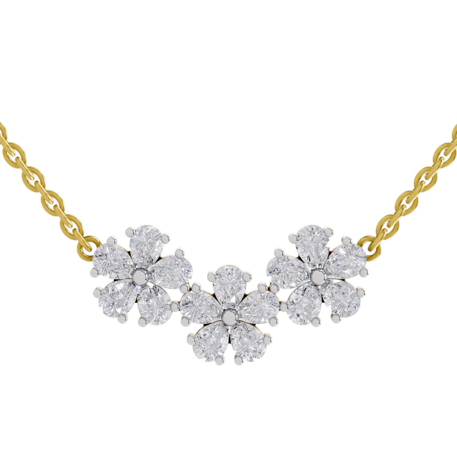 1.20 Ct Pear Shape Flower Diamond Necklace in 14K
