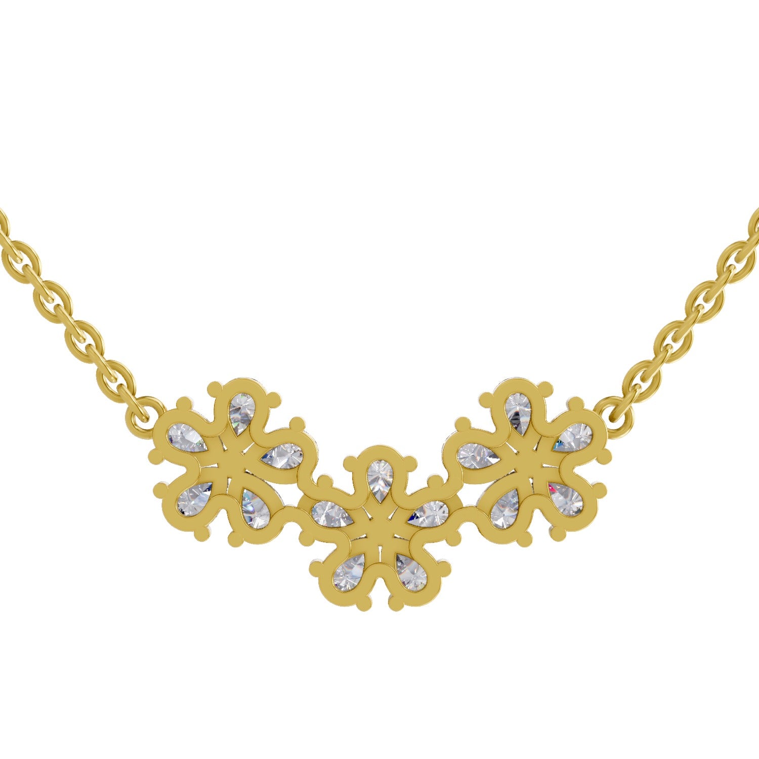1.20 Ct Pear Shape Flower Diamond Necklace | 14K Yellow Gold