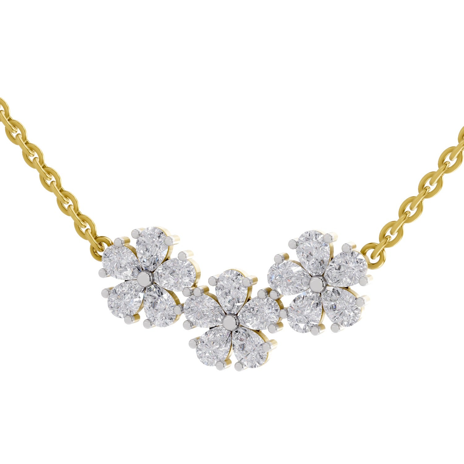 1.20 Ct Pear Shape Flower Diamond Necklace | 14K Yellow Gold
