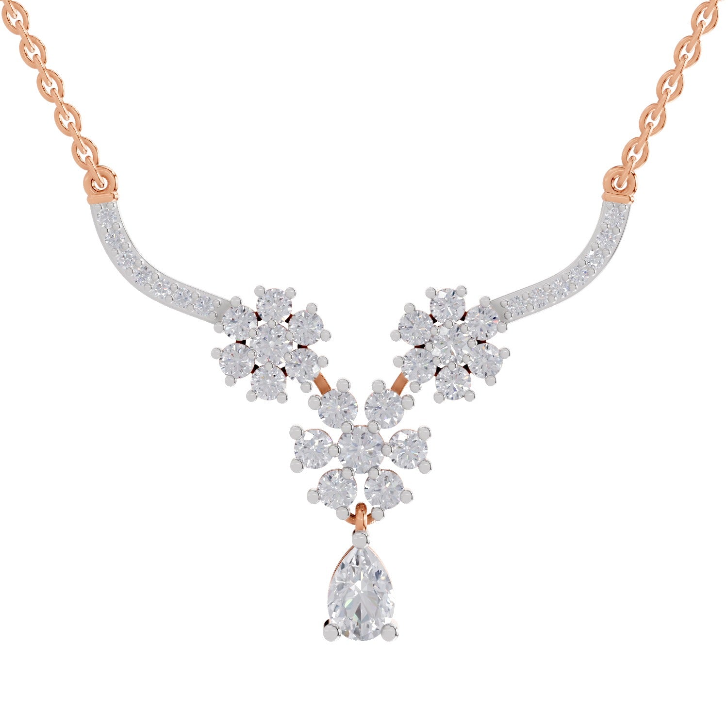 1.69 Ct Round Shape Floral Cluster Diamond Necklace | 14K Rose Gold