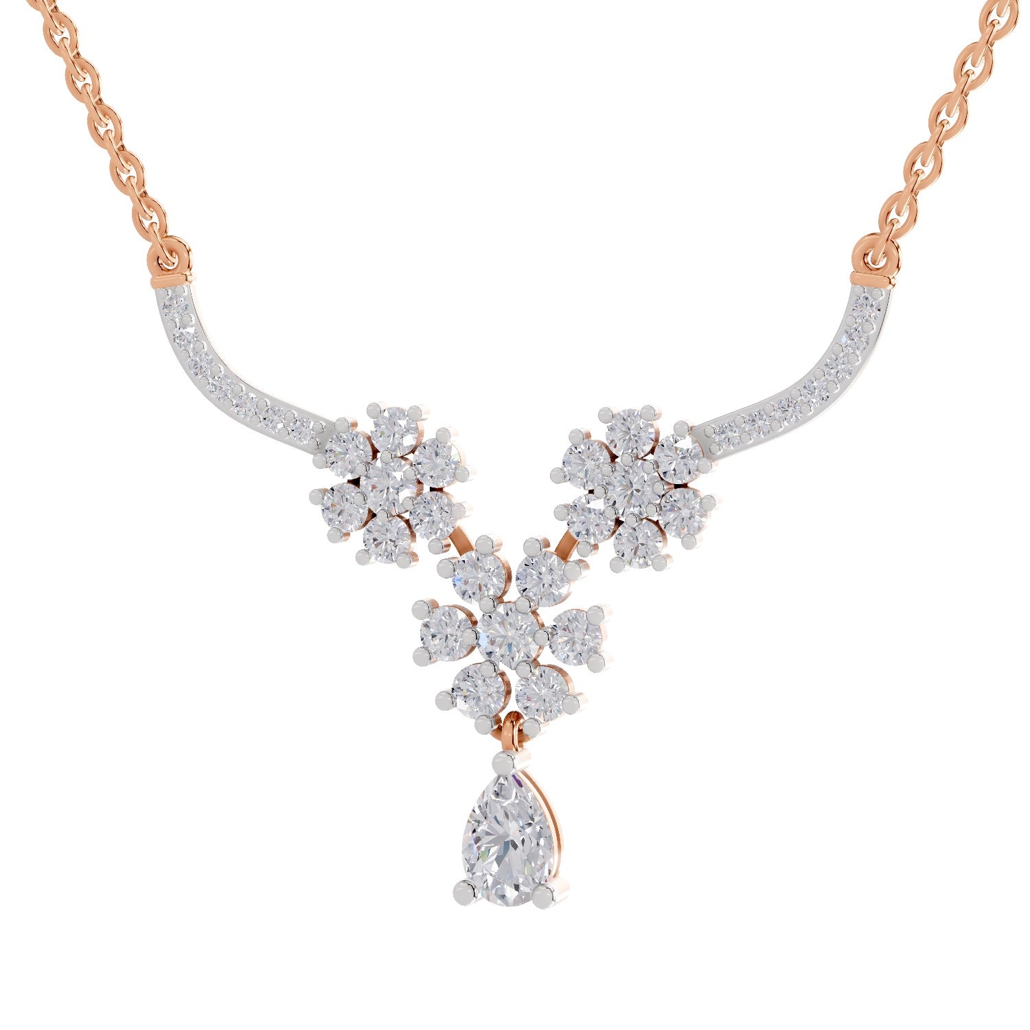 1.69 Ct Round Shape Floral Cluster Diamond Necklace | 14K Rose Gold