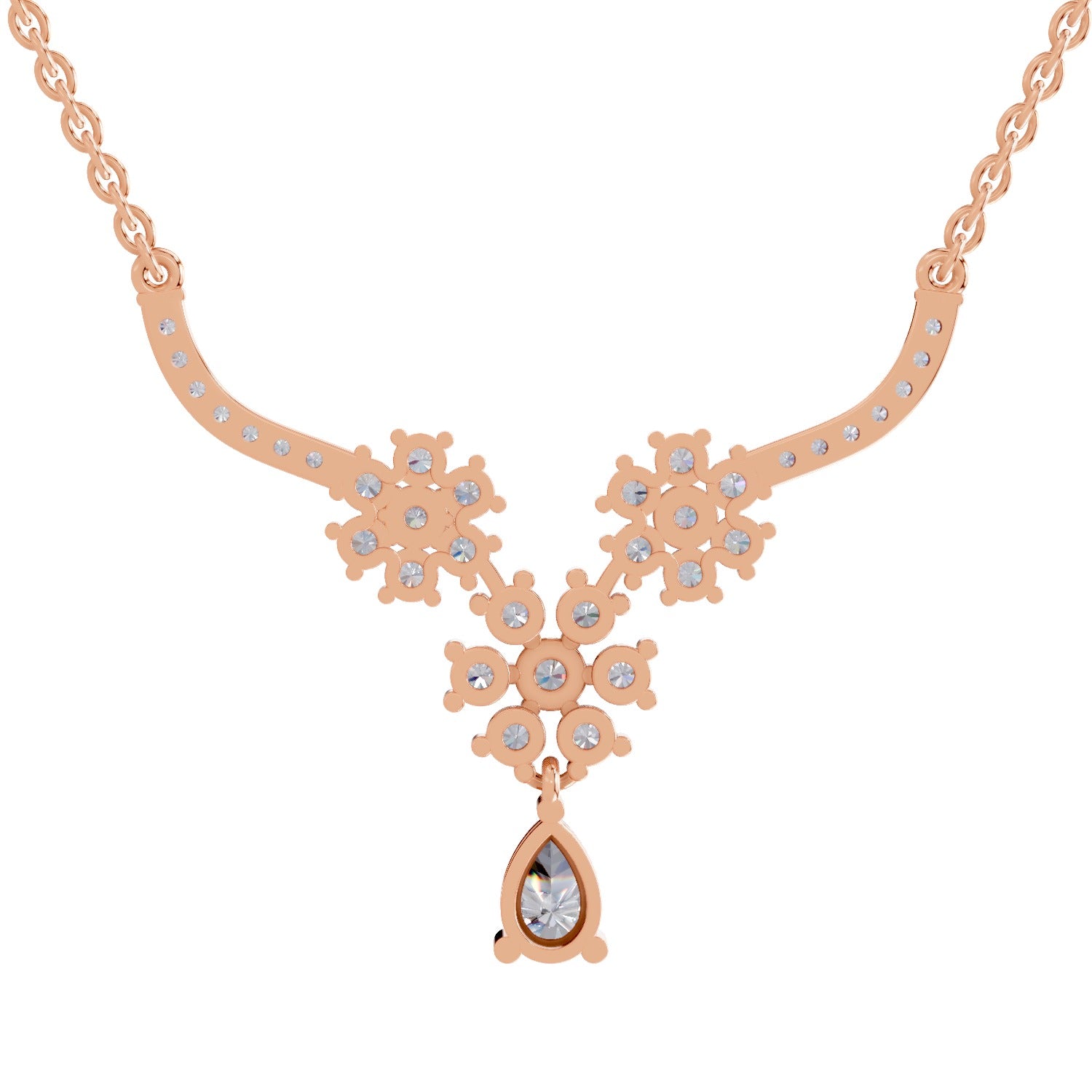 1.69 Ct Round Shape Floral Cluster Diamond Necklace | 14K Rose Gold