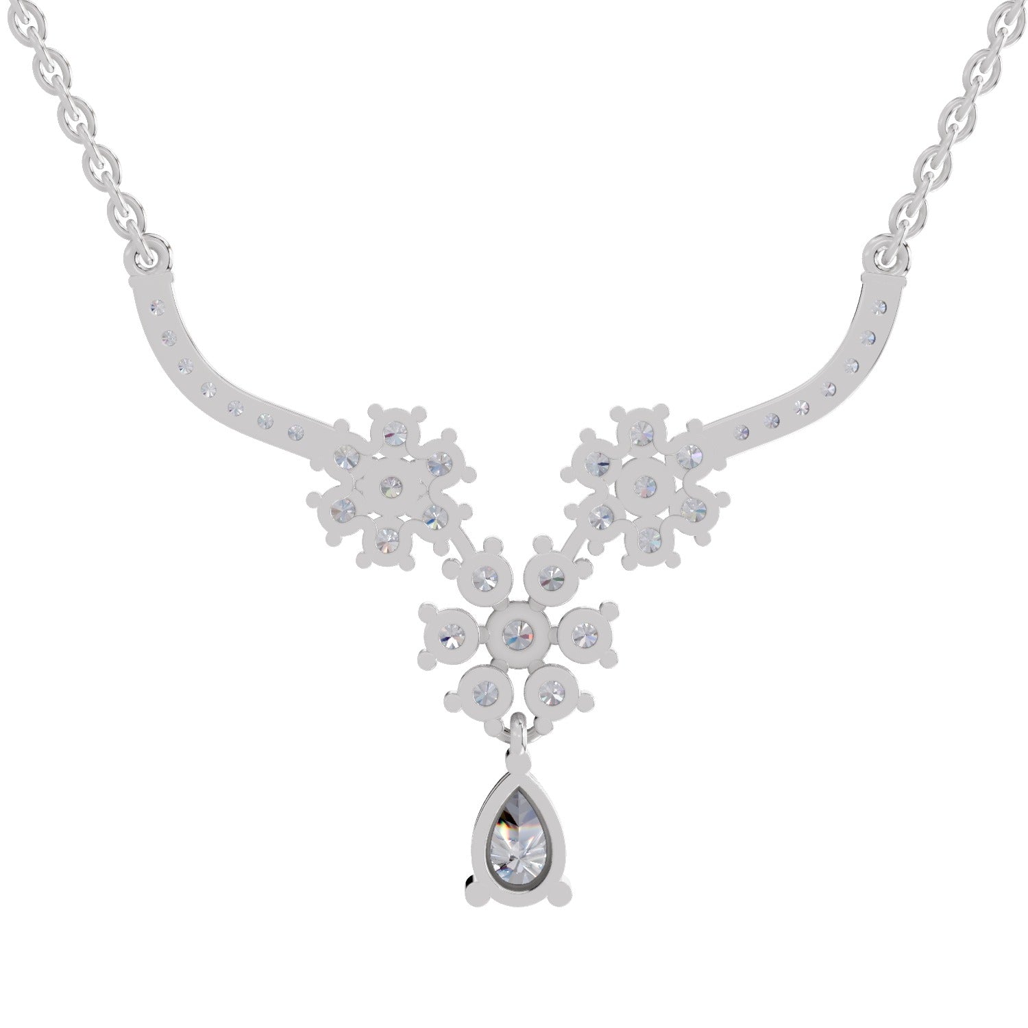 1.69 Ct Round Shape Floral Cluster Diamond Necklace | 14K White Gold