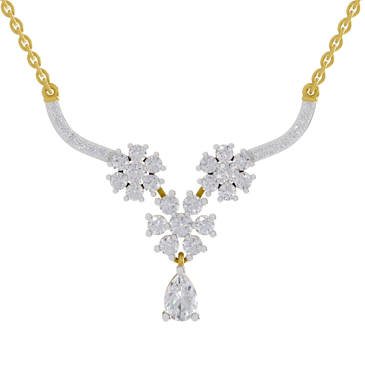 1.69 Ct Round Shape Floral Cluster Diamond Necklace | 14K Yellow Gold