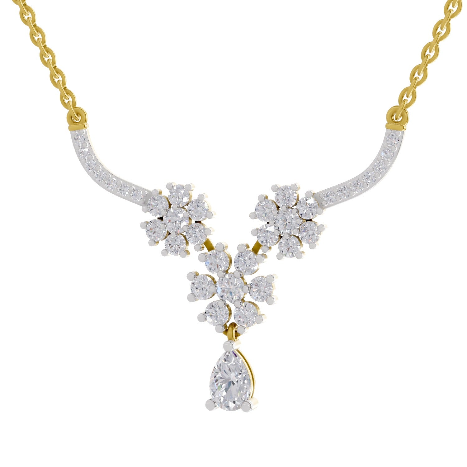 1.69 Ct Round Shape Floral Cluster Diamond Necklace | 14K Yellow Gold