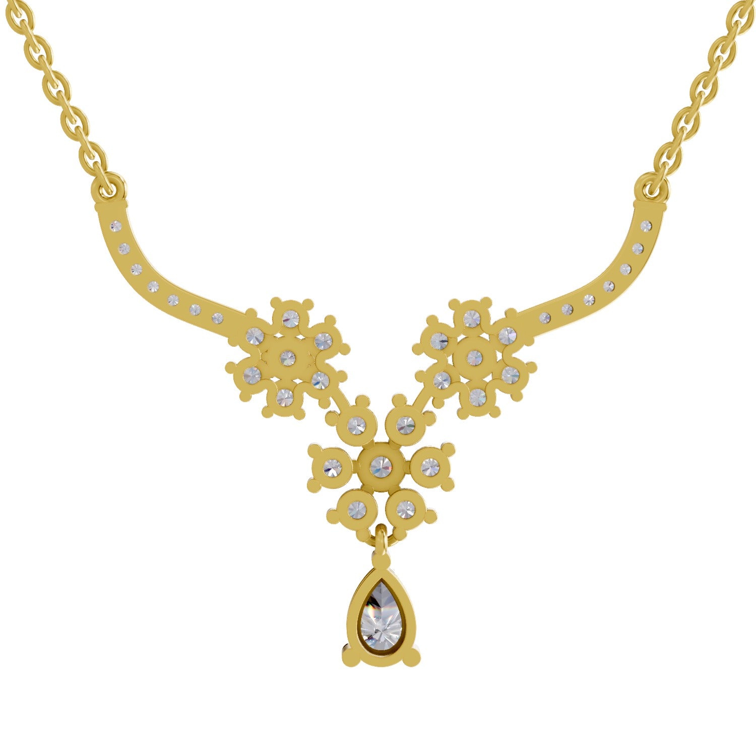 1.69 Ct Round Shape Floral Cluster Diamond Necklace | 14K Yellow Gold