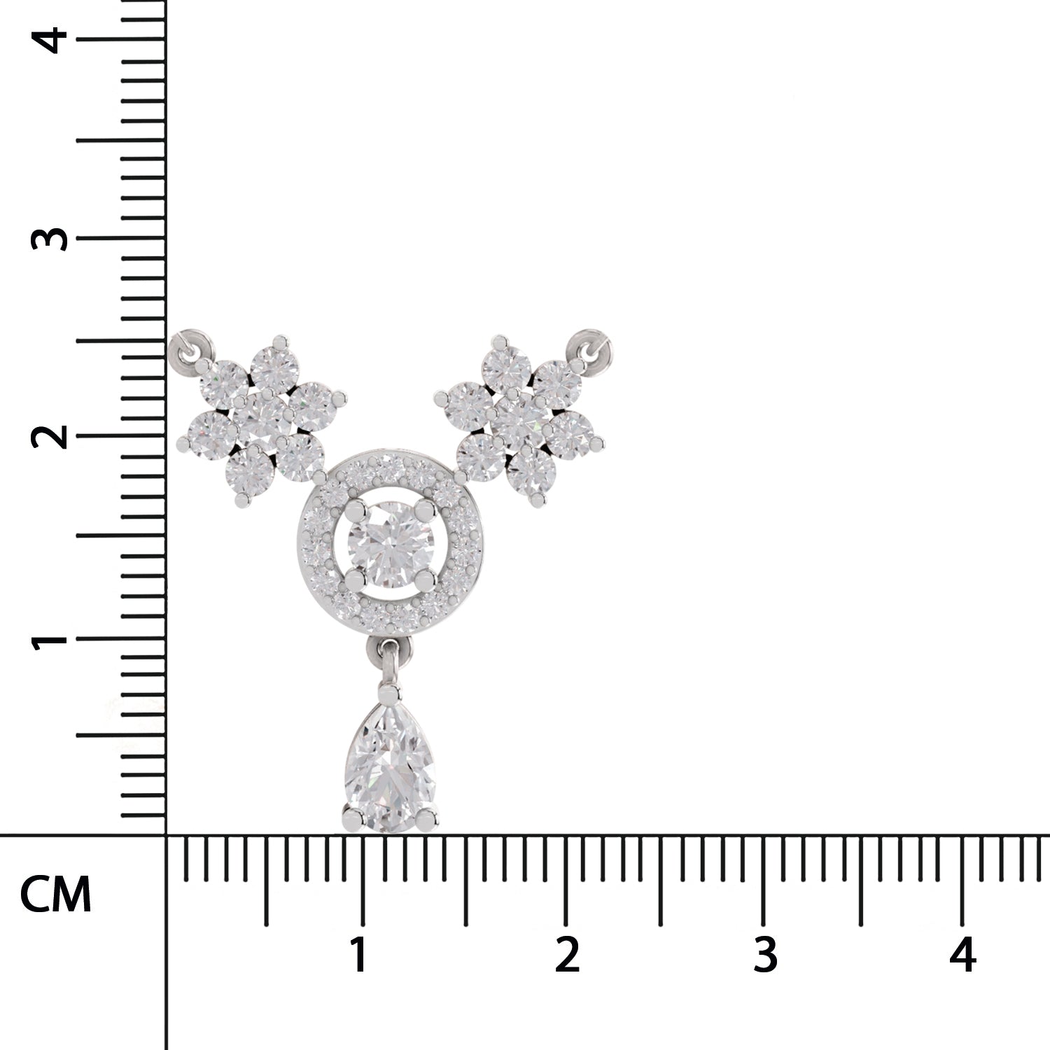 1.48 Ct Pear & Round Shape Floral Cluster Drop Diamond Necklace | 14K White Gold
