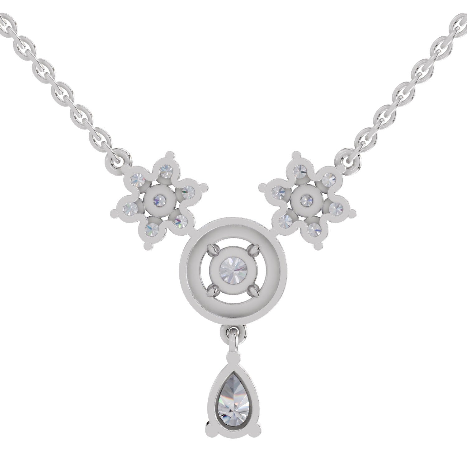 1.48 Ct Pear & Round Shape Floral Cluster Drop Diamond Necklace | 14K White Gold