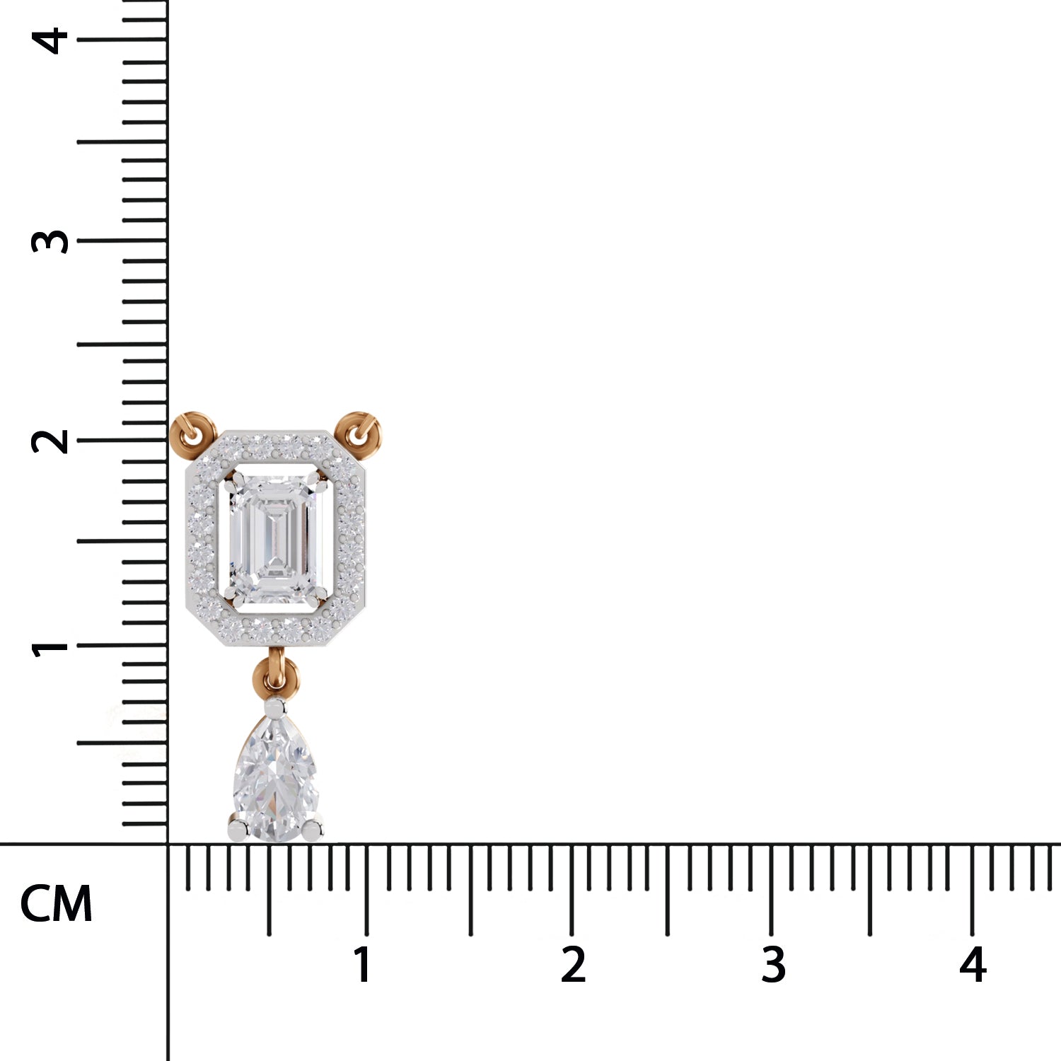 1.32 Ct Emerald Shape Halo Drop Diamond Necklace | 14K Rose Gold