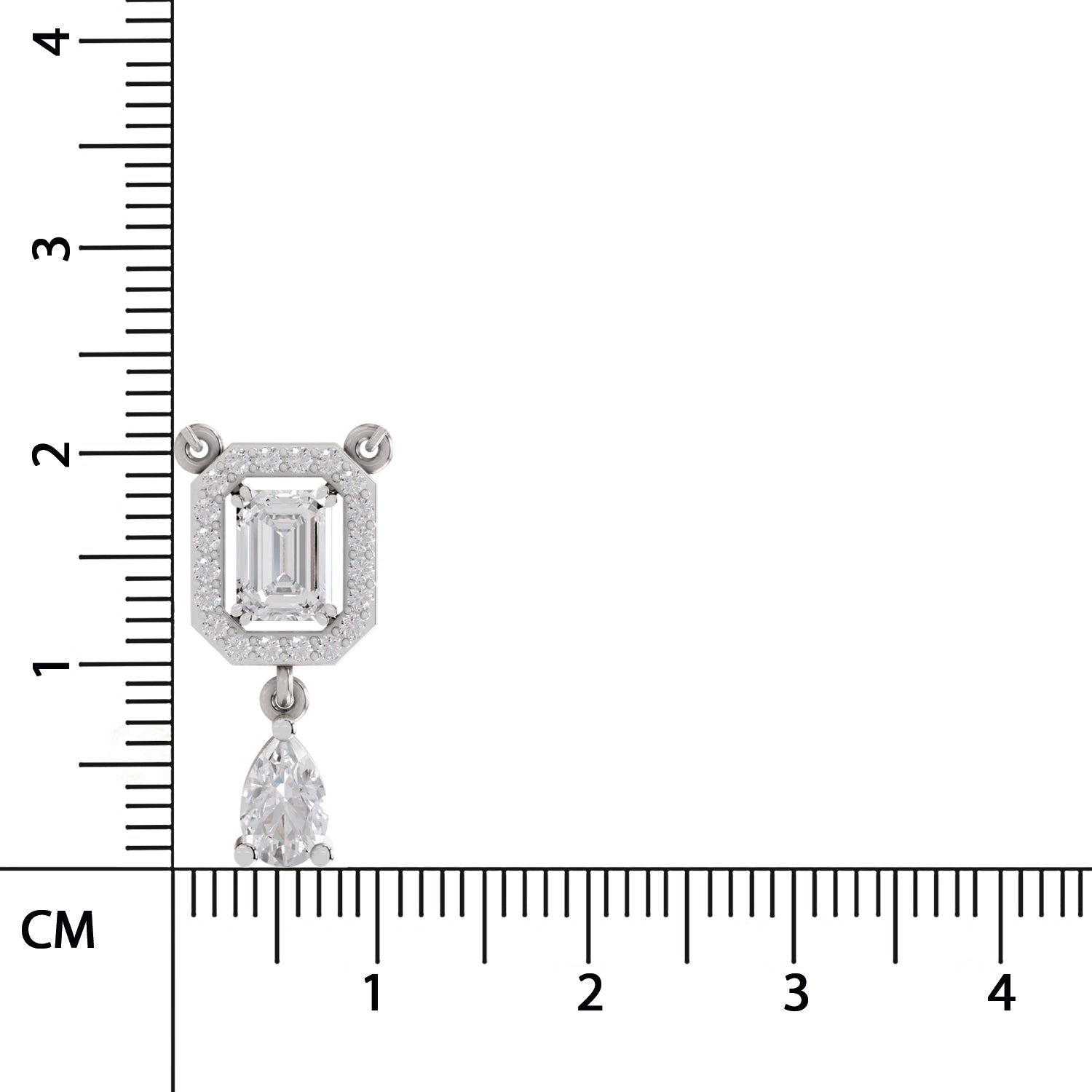 1.32 Ct Emerald Shape Halo Drop Diamond Necklace | 14K White Gold