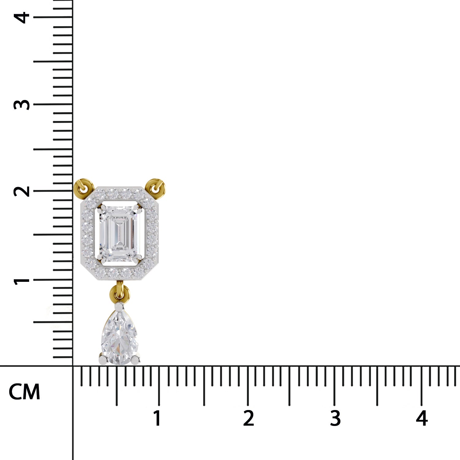 1.32 Ct Emerald Shape Halo Drop Diamond Necklace | 14K Yellow Gold