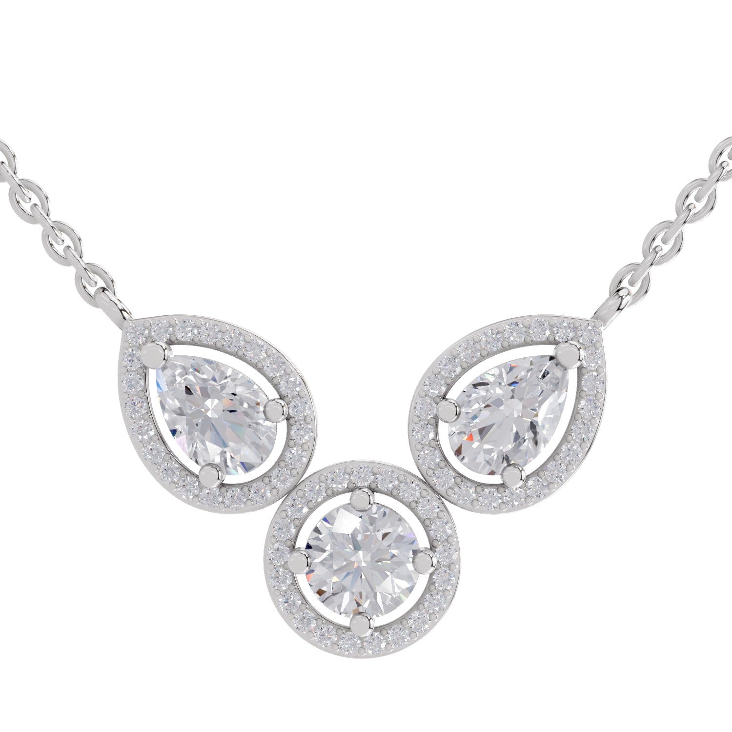 1.83 Ct Pear & Round Shape Halo Diamond Necklace | 14K White Gold