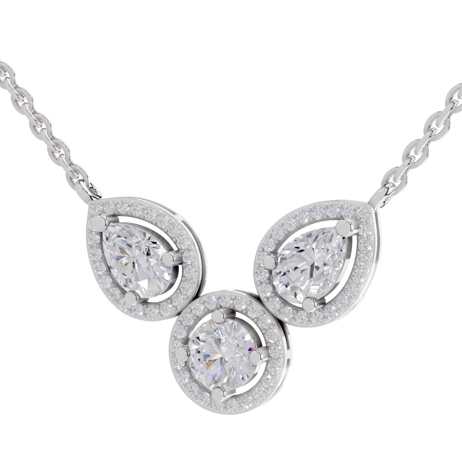 1.83 Ct Pear & Round Shape Halo Diamond Necklace | 14K White Gold