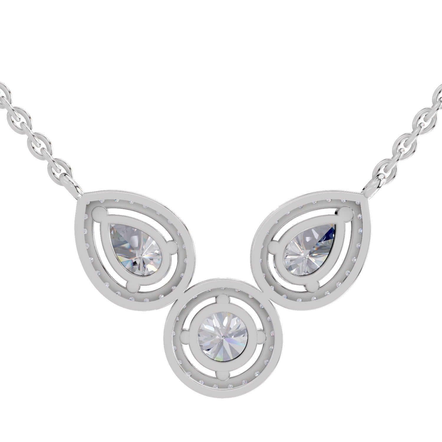 1.83 Ct Pear & Round Shape Halo Diamond Necklace | 14K White Gold