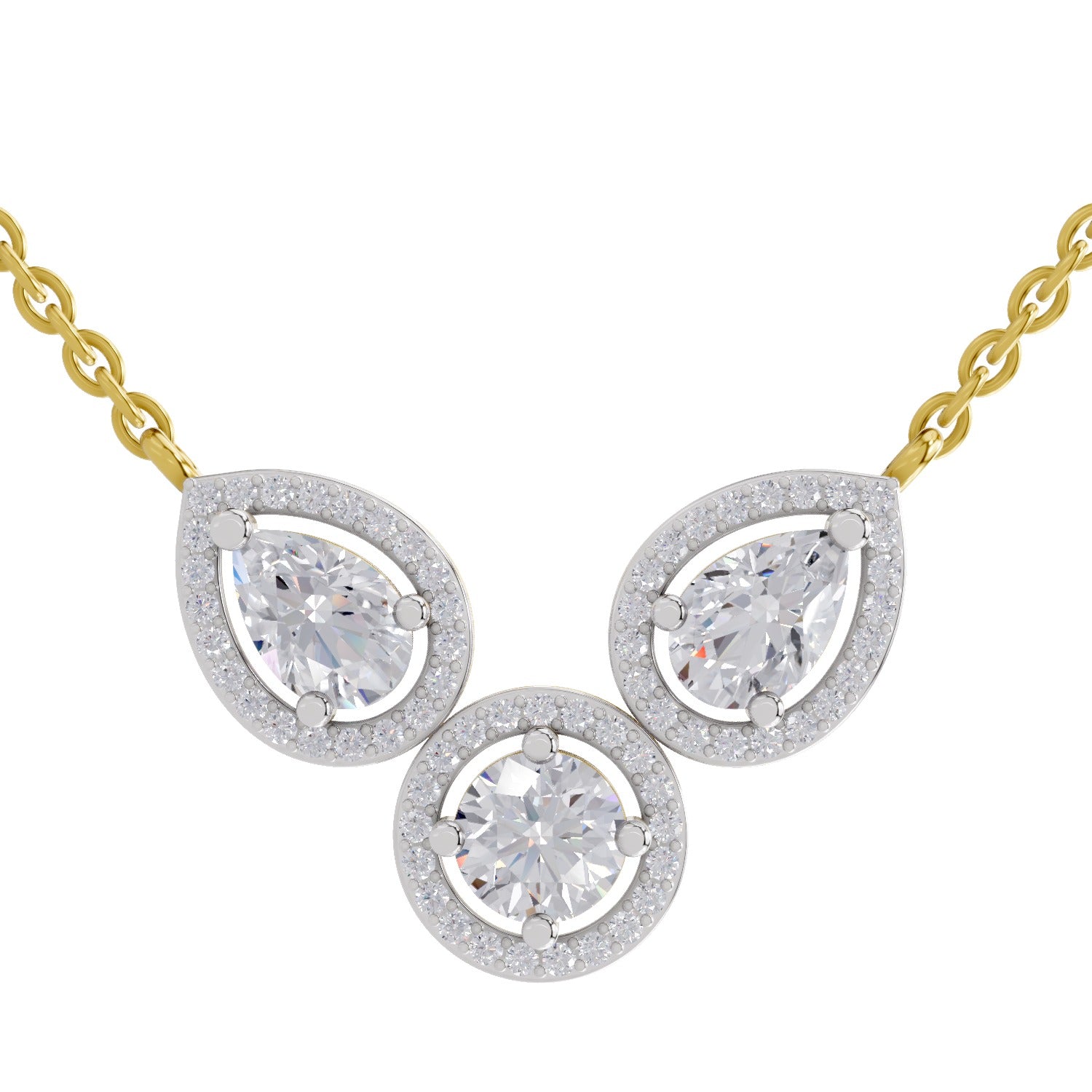 1.83 Ct Pear & Round Shape Halo Diamond Necklace | 14K Yellow Gold